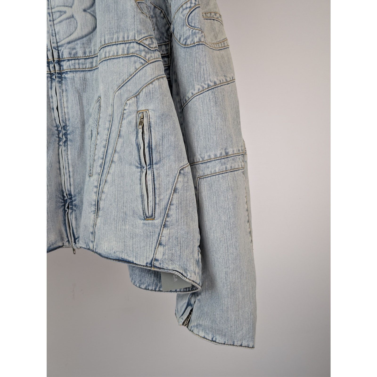 Balenciaga o1rshd1 Italian Indigo Ring Denim Racer Jacket Bleached Ring Size US XL / EU 56 / 4 - 5 Thumbnail