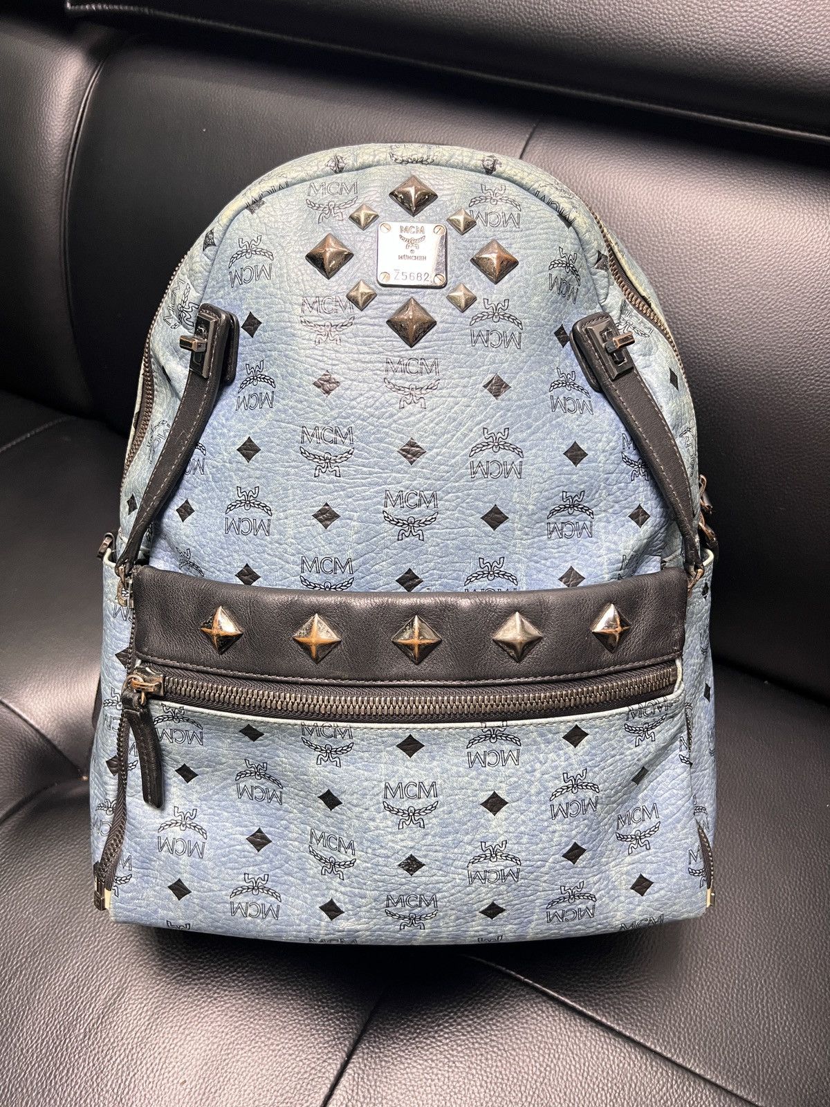 MCM MCM Dusty Blue Monogram Studded Backpack Size ONE SIZE - 1 Thumbnail