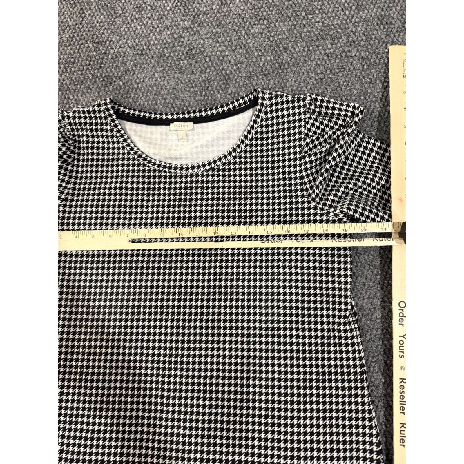 Talbots Talbots Blouse Shirt Womens Large Black White Houndstooth Stretch Casual Round Neck Long Sleeve Regular Cotton Spandex Machine Washable Vintage No Size L / US 10 / IT 46 - 4 Thumbnail
