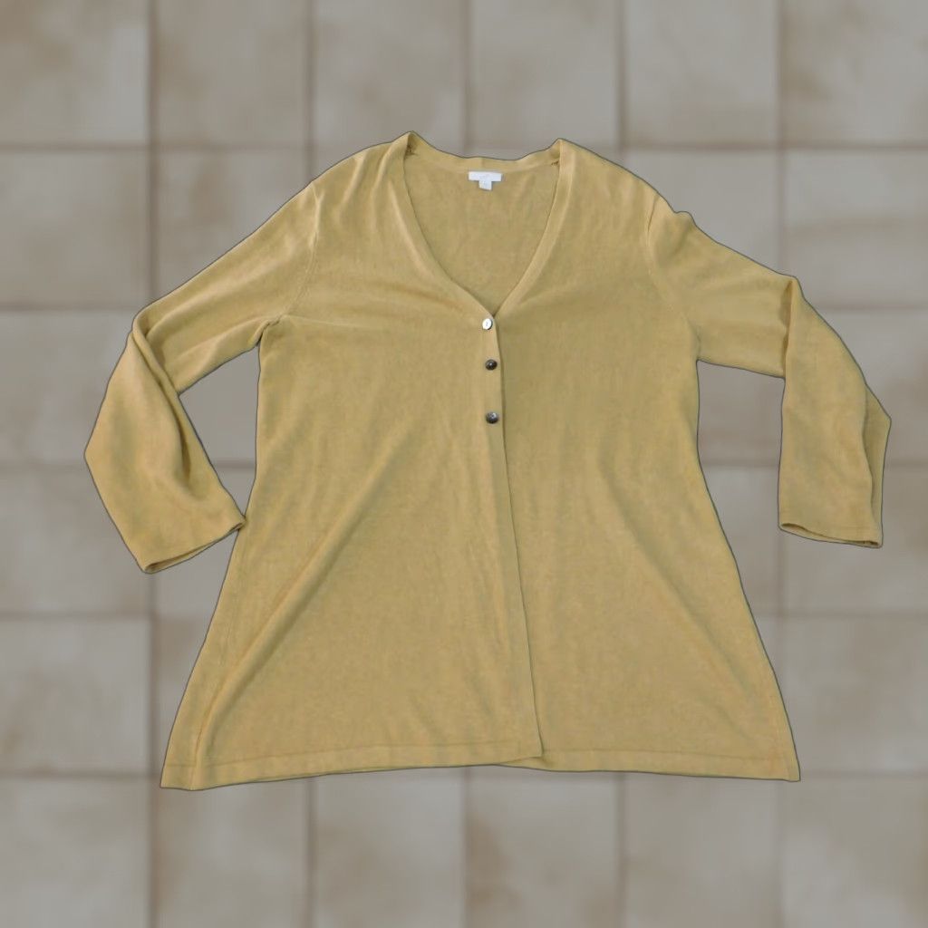 J. Jill J. Jill Cardigan Sweater Womens Beige Linen Rayon V-Neck Button Open Long Sleeve L Regular Knit Rugby Style Vintage: No Size L / US 10 / IT 46 - 1 Thumbnail