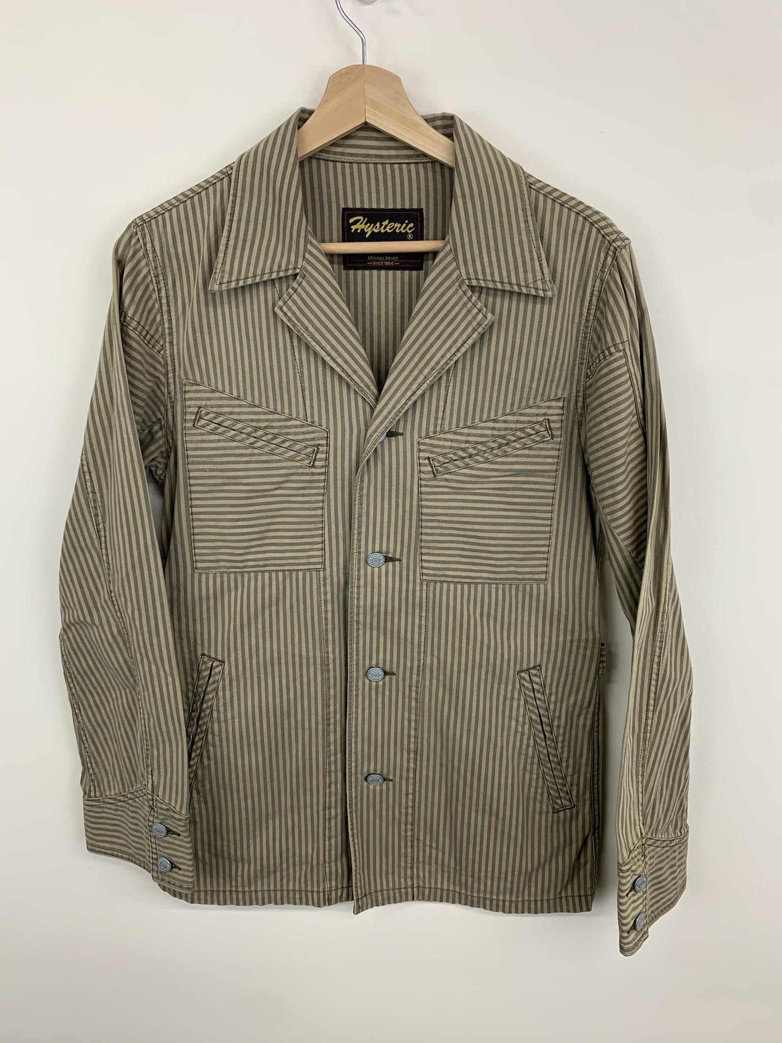 image of Hysteric Glamour Striped Chore Coat in Olive, Men's (Size XS)