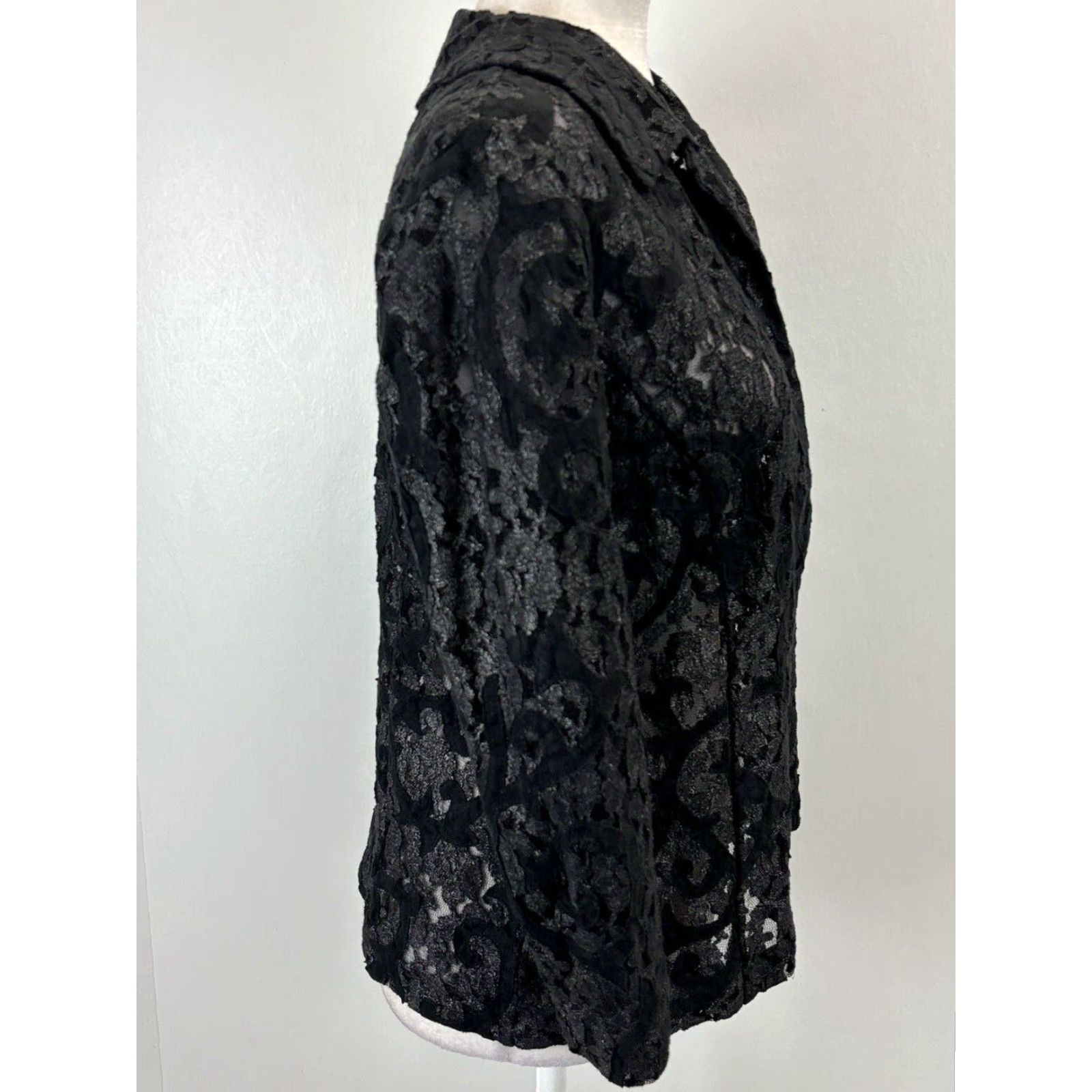 Vintage Chicos Velvet Lace Open Front Jacket Womens Small Black Size XS / US 0-2 / IT 36-38 - 4 Thumbnail