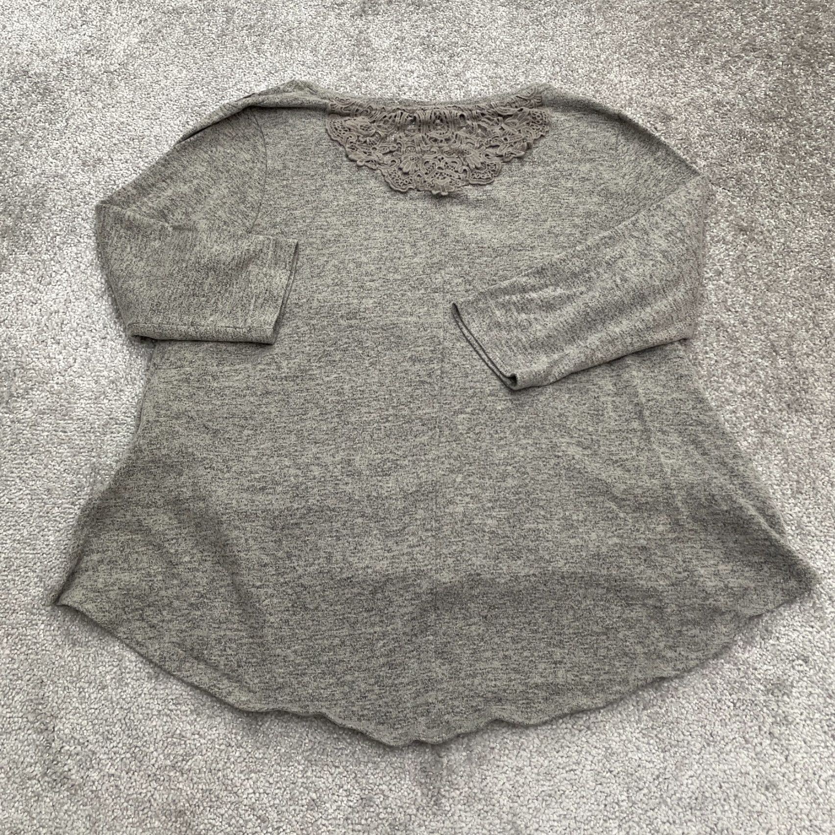 Vintage Style & Co. Tunic Blouse Womens Large Gray Round Neck 3/4 Sleeve Lace Casual Top Size L / US 10 / IT 46 - 2 Thumbnail
