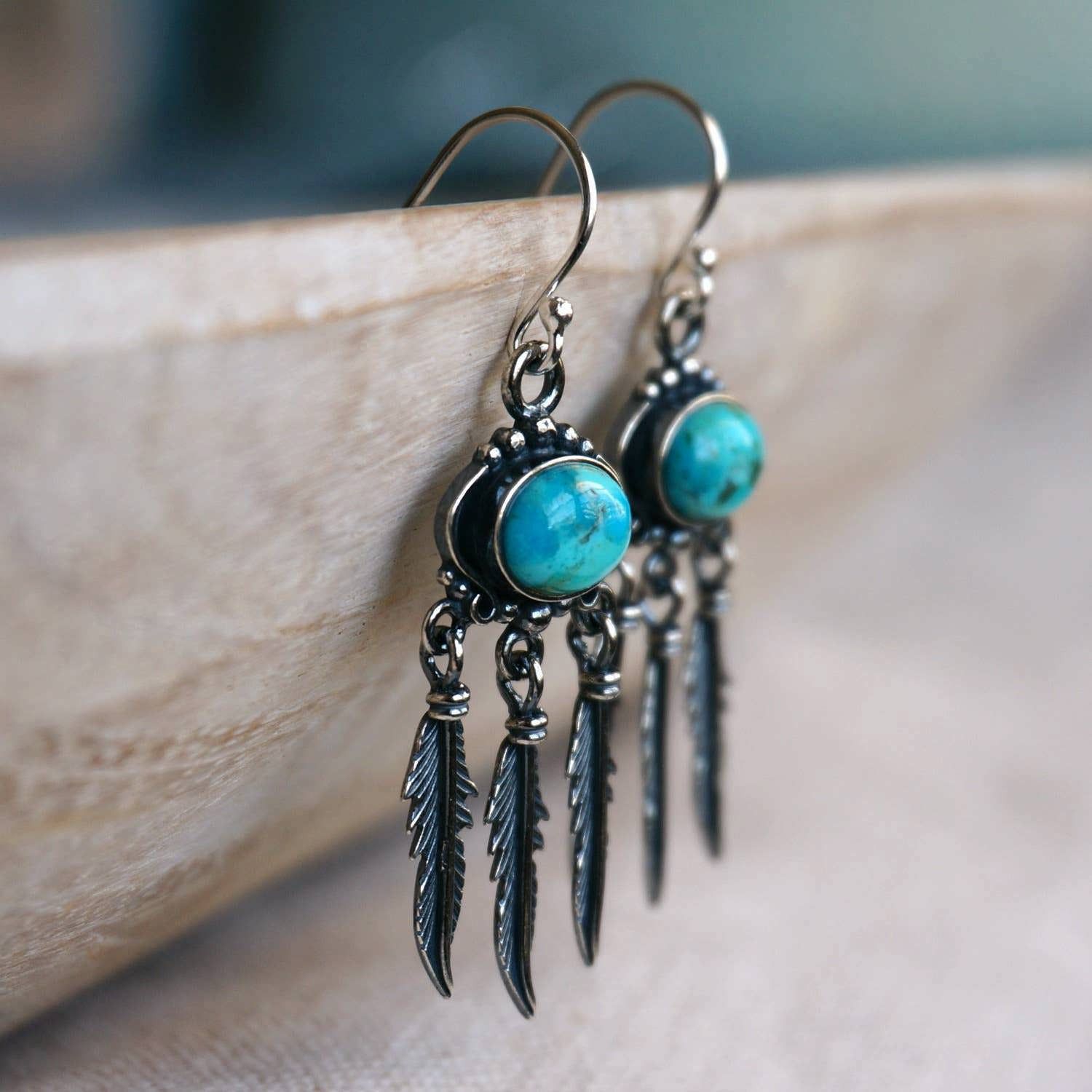 Other Navajo Sterling Silver & Turquoise Feather Dangle Earrings i Size ONE SIZE - 5 Thumbnail
