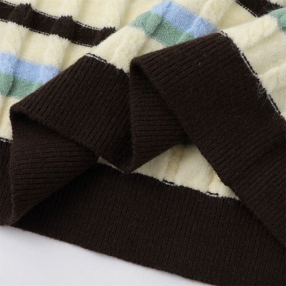 Vintage Men's casual loose striped lapel long-sleeved sweater Size US L / EU 52-54 / 3 - 5 Thumbnail