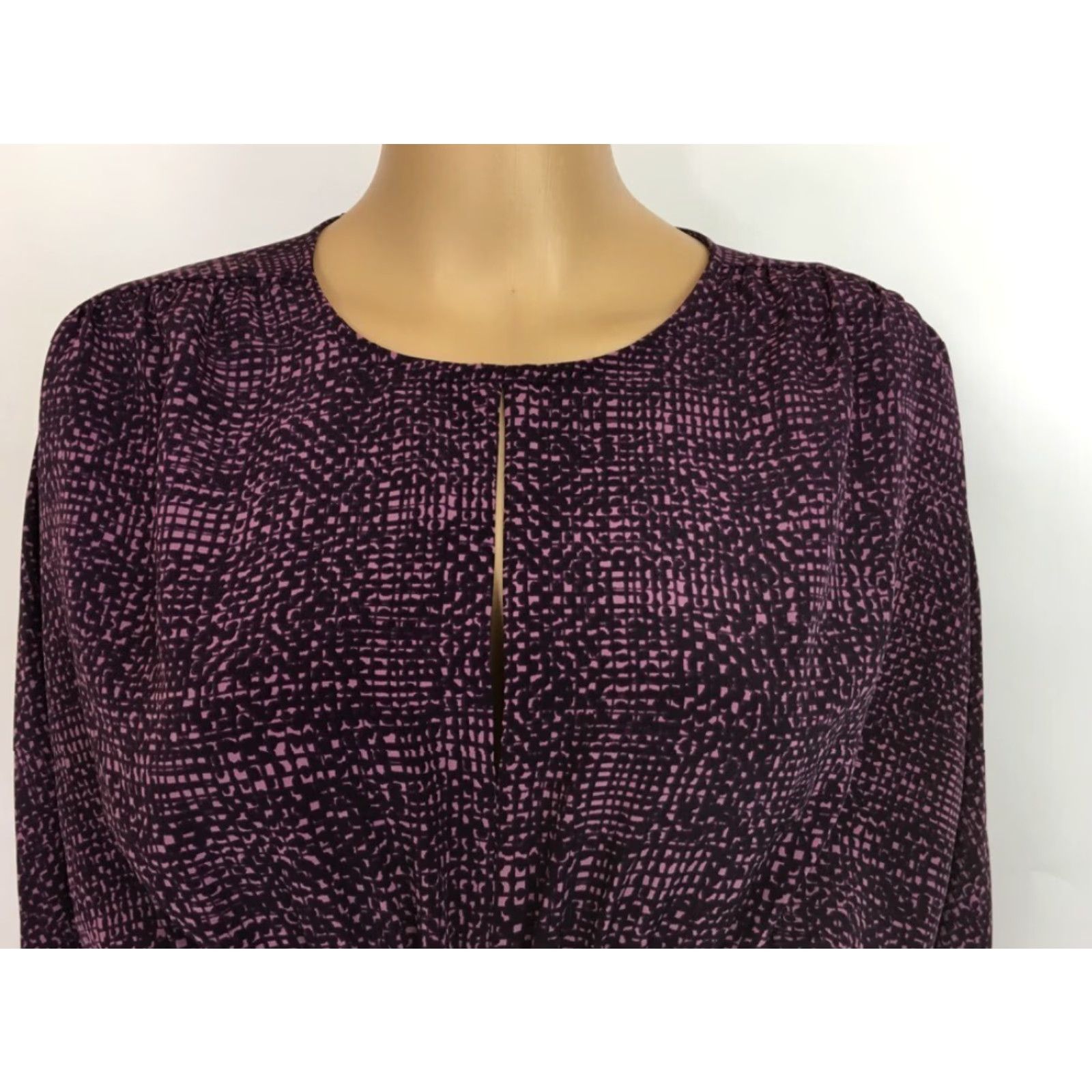 Vintage Prologue Dress Womens S Purple Geometric Keyhole A Line Crew Neck Long Sleeve Midi Button Elastic Waist New Size S / US 4 / IT 40 - 2 Thumbnail