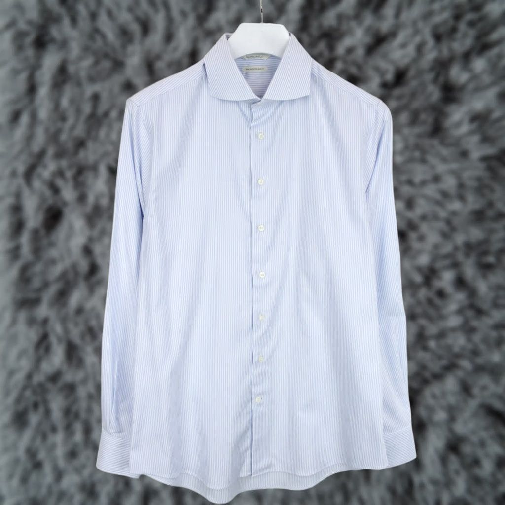 Suitsupply Suitsupply Try On Extra Slim Fit Formal Shirt Men's 42/16 1/2 Striped Cutaway Shirt Men Blue 42/16 1/2 Slim Fit Dress Shirt Button-Up Long Sleeve Size 42R - 1 Thumbnail