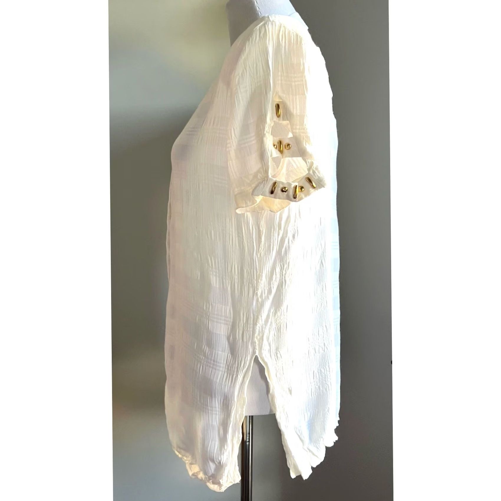 Vintage VINTAGE Farouche by Lori Weidner Blouse Shirt Tunic Ivory Gold Details 90s 80s Women’s Sz 12 Womens Size XL / US 12-14 / IT 48-50 - 4 Thumbnail