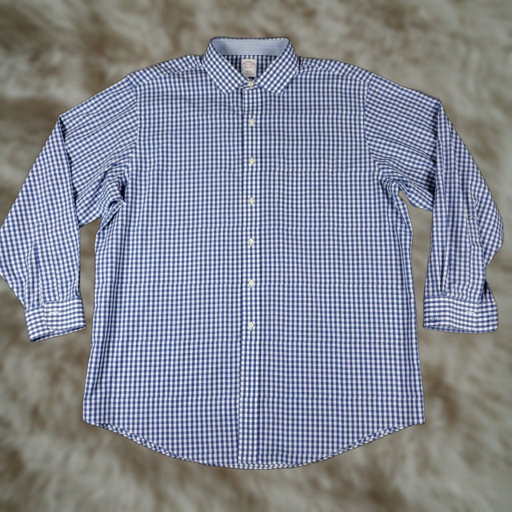Brooks Brothers Brooks Brothers Shirt Mens 17.5 Blue Plaid Dress Button Up Long Sleeve Size 48R - 1 Thumbnail