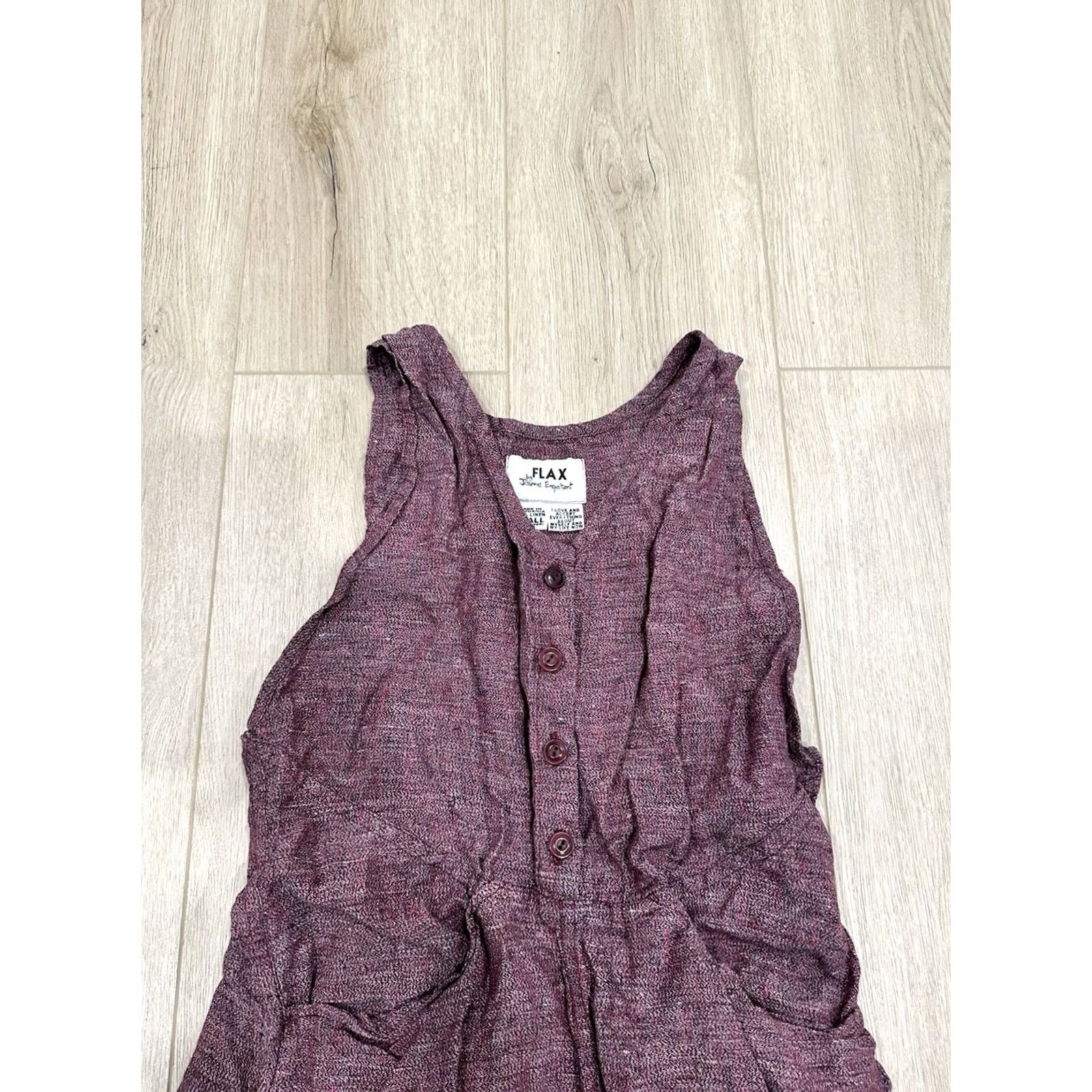 FLAX FLAX by Jeanne Engelhart Plum Linen Dress Sleeveless Button Size Small Women Long Pockets Size 28" / US 6 / IT 42 - 4 Thumbnail