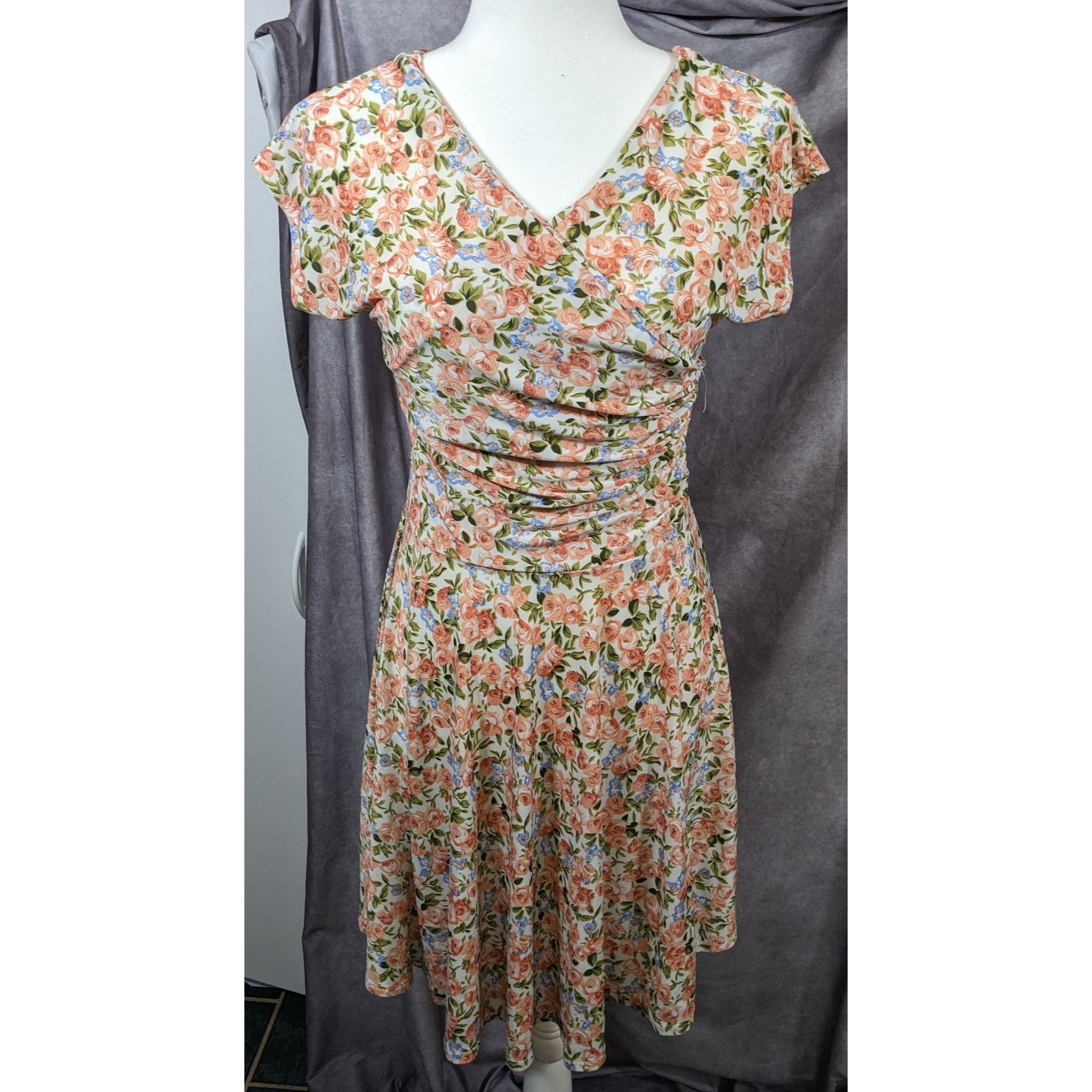 Other Retro Floral Coquette Faux Warp Casual Dress Size L / US 10 / IT 46 - 3 Thumbnail