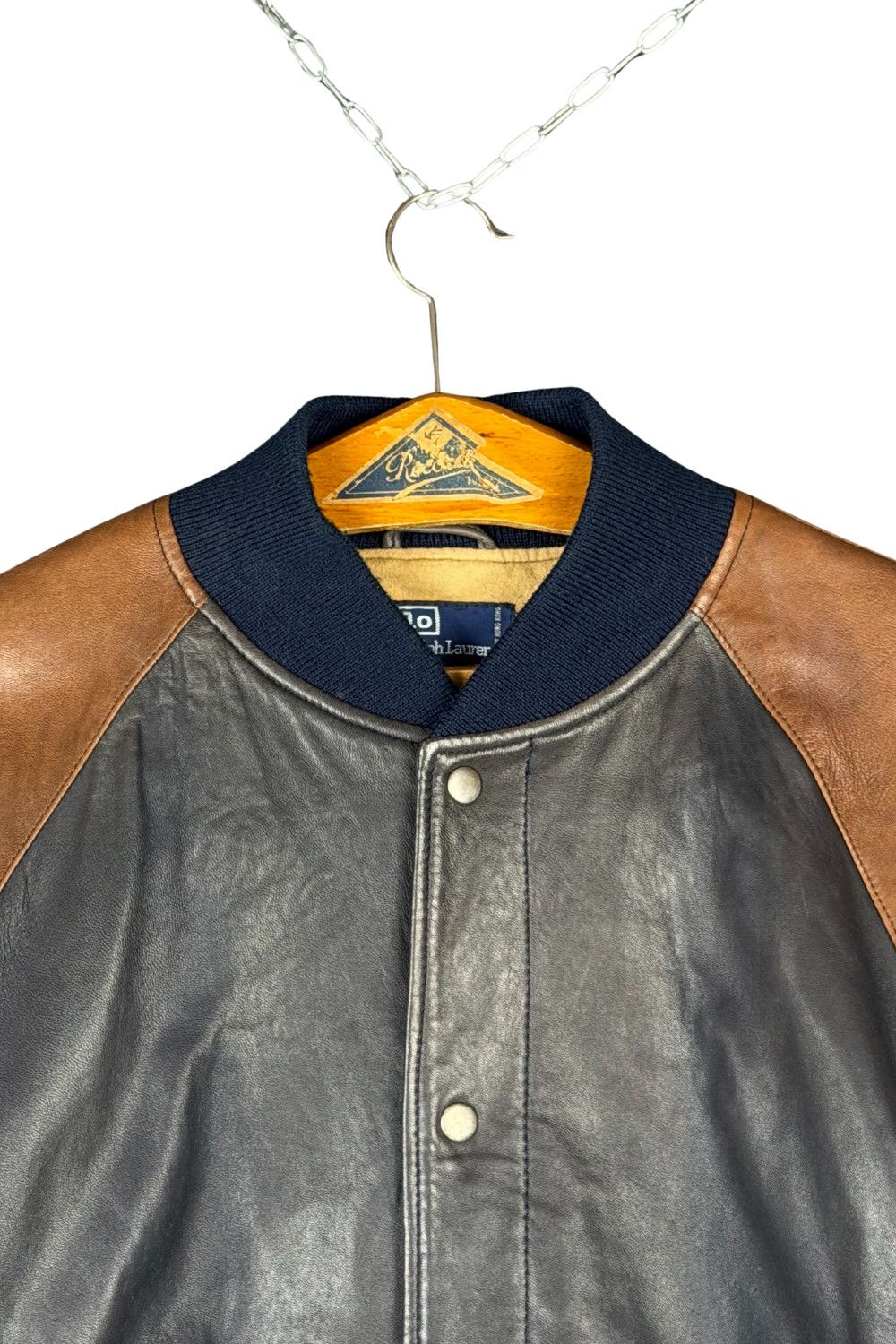 Polo Ralph Lauren PRL 90s Full-Leather Varsity (Black/Tan) Hong Kong Made Size US M / EU 48-50 / 2 - 6 Thumbnail