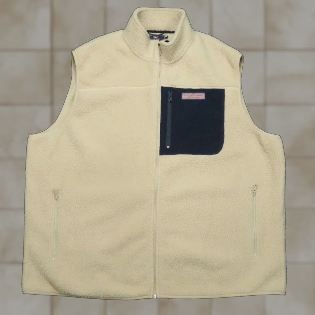 Vineyard Vines Vineyard Vines Vest Mens 2XL Beige Full Zip Pockets Zip Mid-Length Knit Fleece Winter Fall Spring Casual Travel Workwear 2XB Mens Size US XXL / EU 58 / 5 - 1 Thumbnail