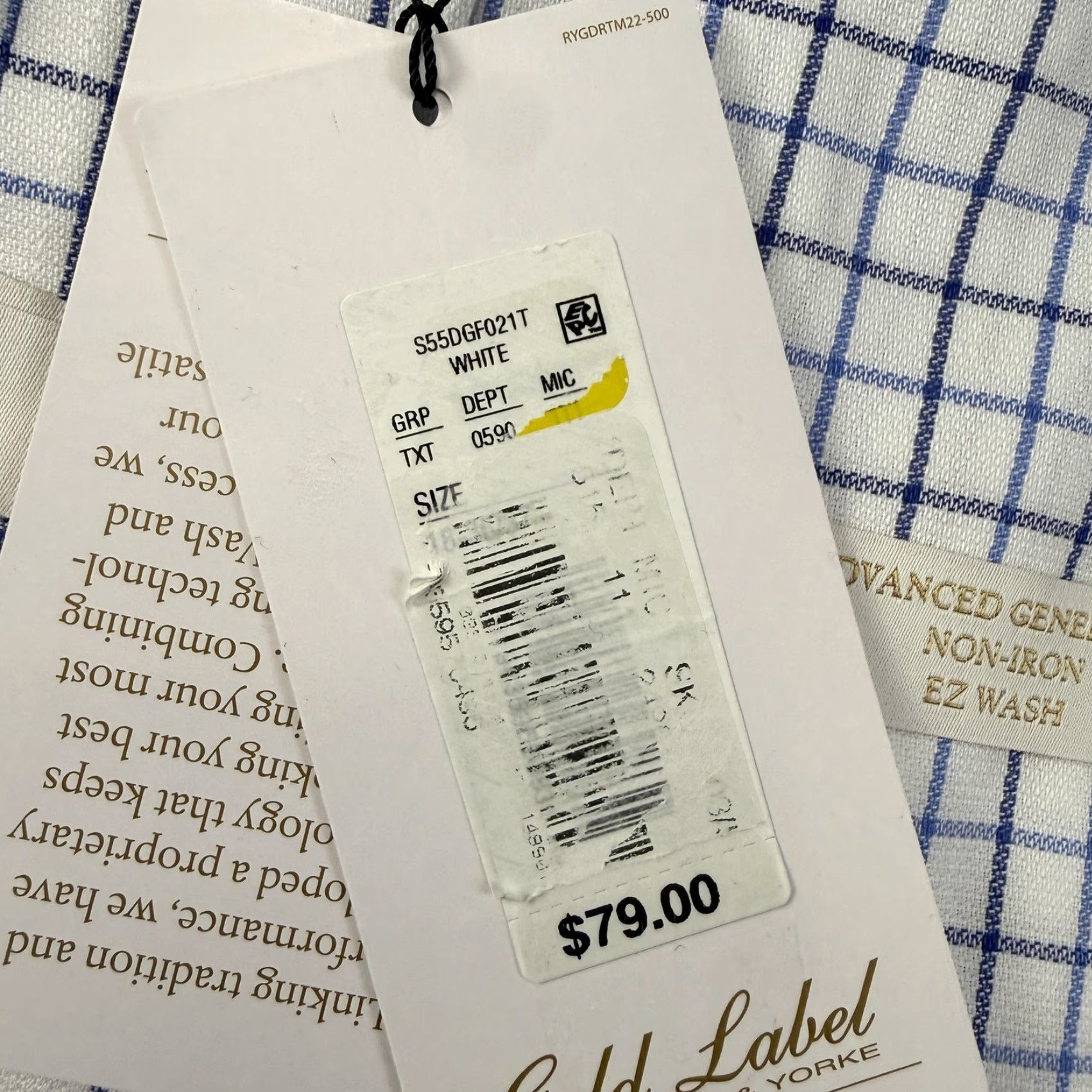 Roundtree & Yorke Dress Shirt Mens 18 36/37 Tall White Blue Check Long  Sleeve Button-