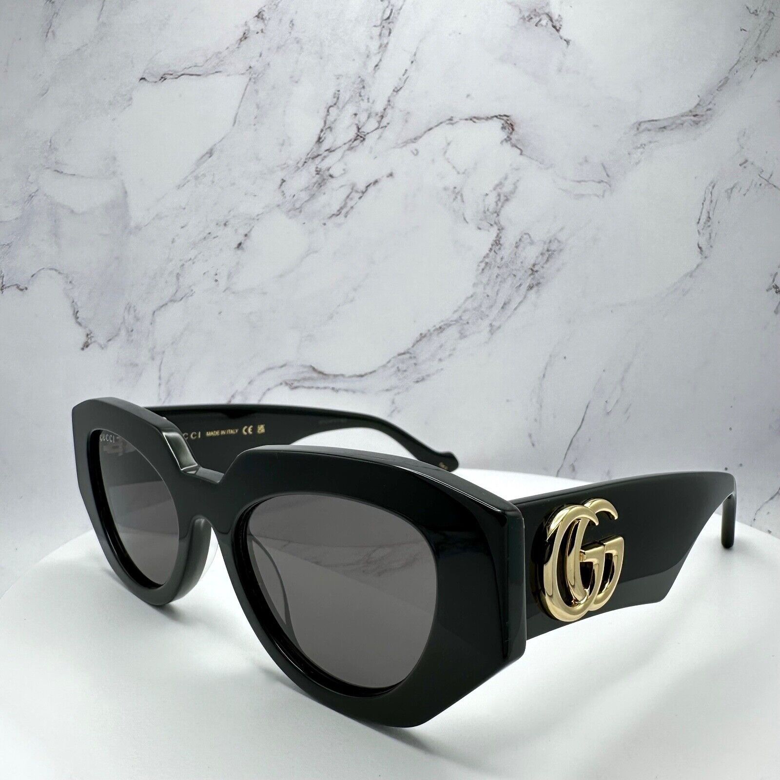 Gucci Sunglasses Black Cat Eye Gold Interlocking GG Logo
