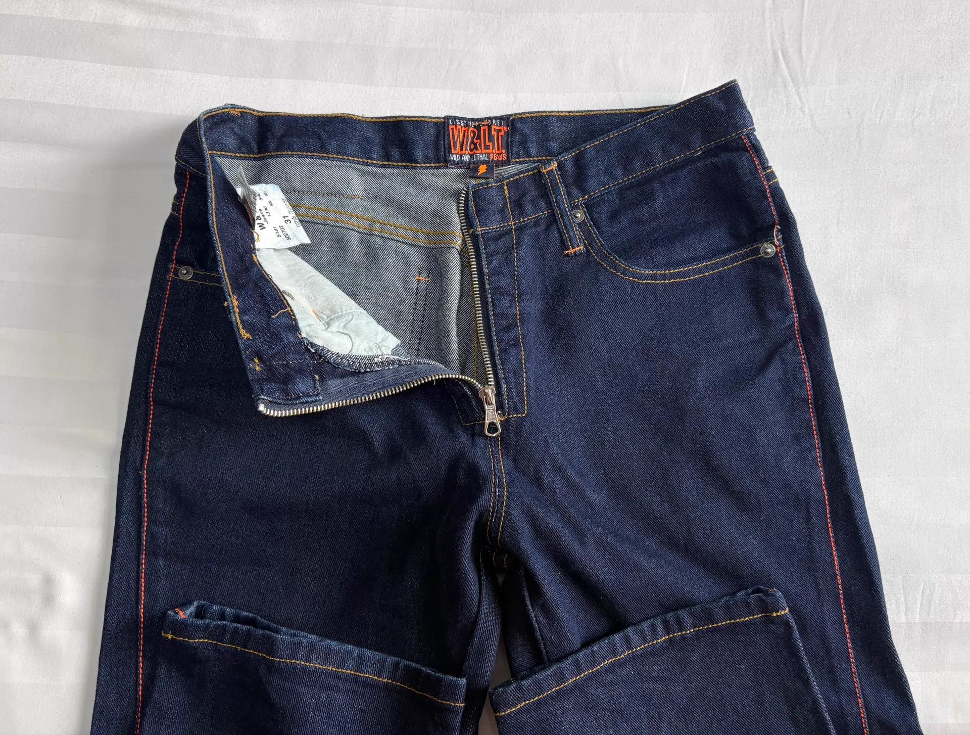 Walter Van Beirendonck W&LT Vintage Raw Denim Jeans: Topstitch Lightning Slim Size US 31 - 7 Thumbnail