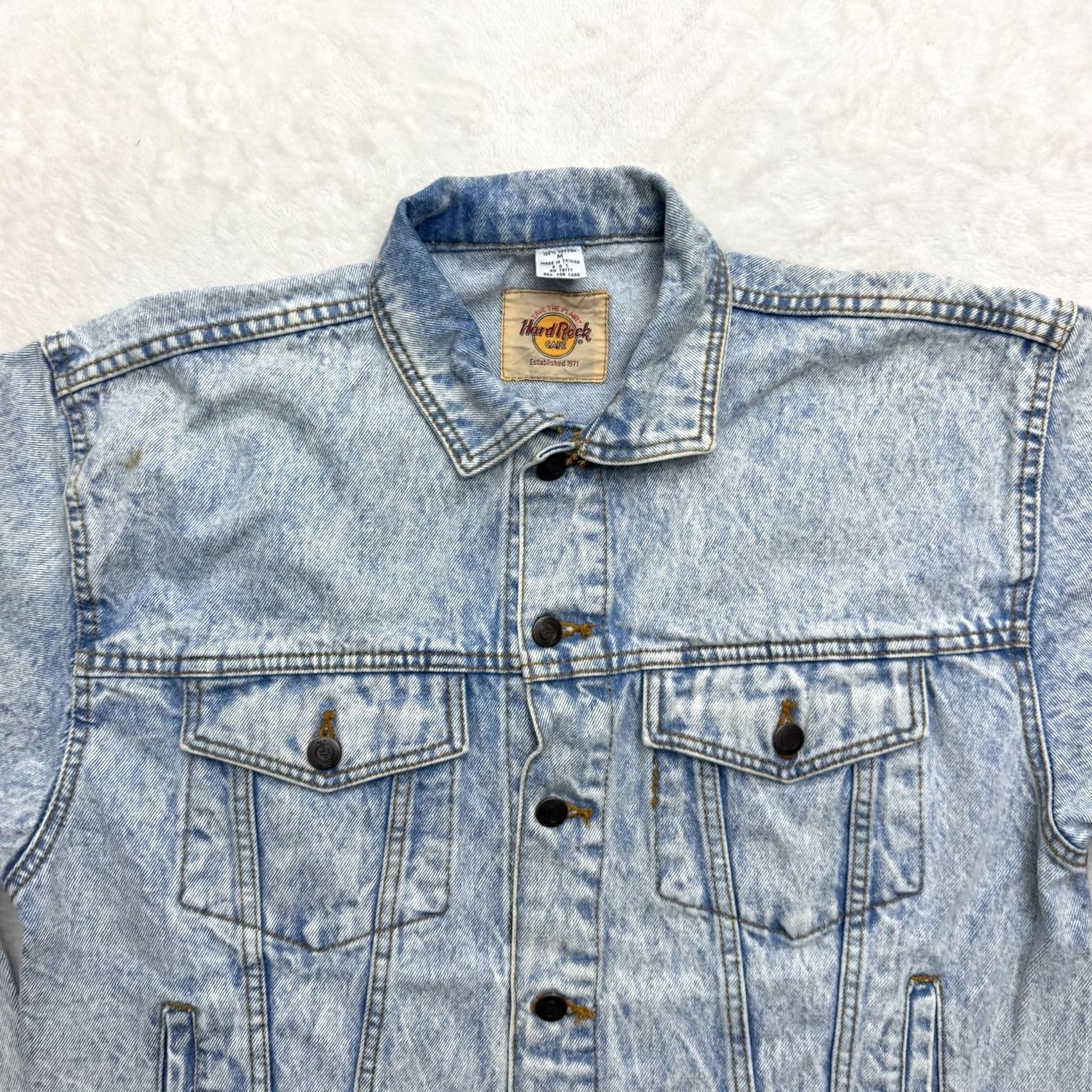 Hard Rock Cafe VINTAGE Hard Rock Cafe Jacket Mens M Blue Denim 80s Bomber Logo Embroidered Rock College? Size US M / EU 48-50 / 2 - 3 Thumbnail