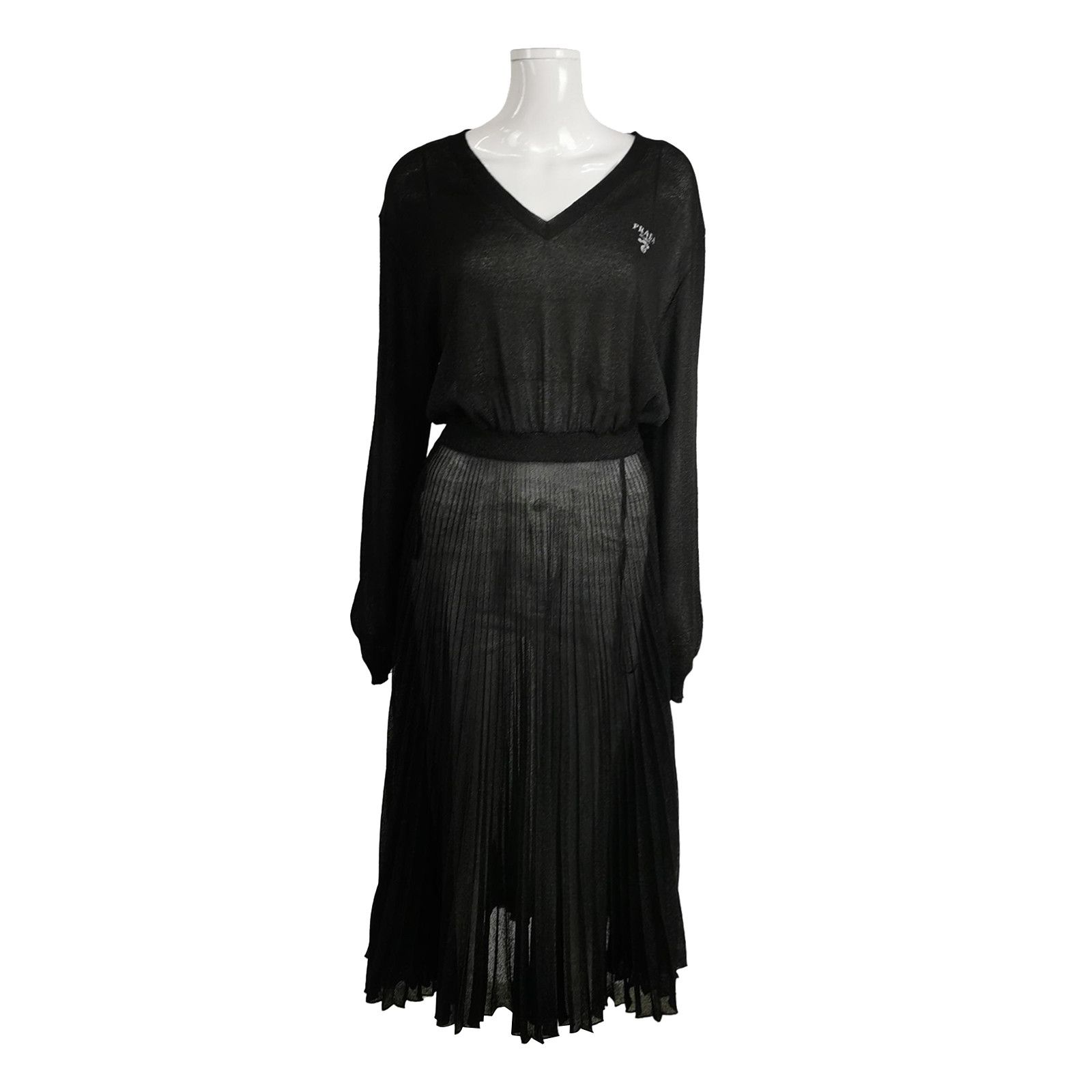 Prada Prada Logo V-Neck Midi Dress Size 40S Size S / US 4 / IT 40 - 1 Thumbnail