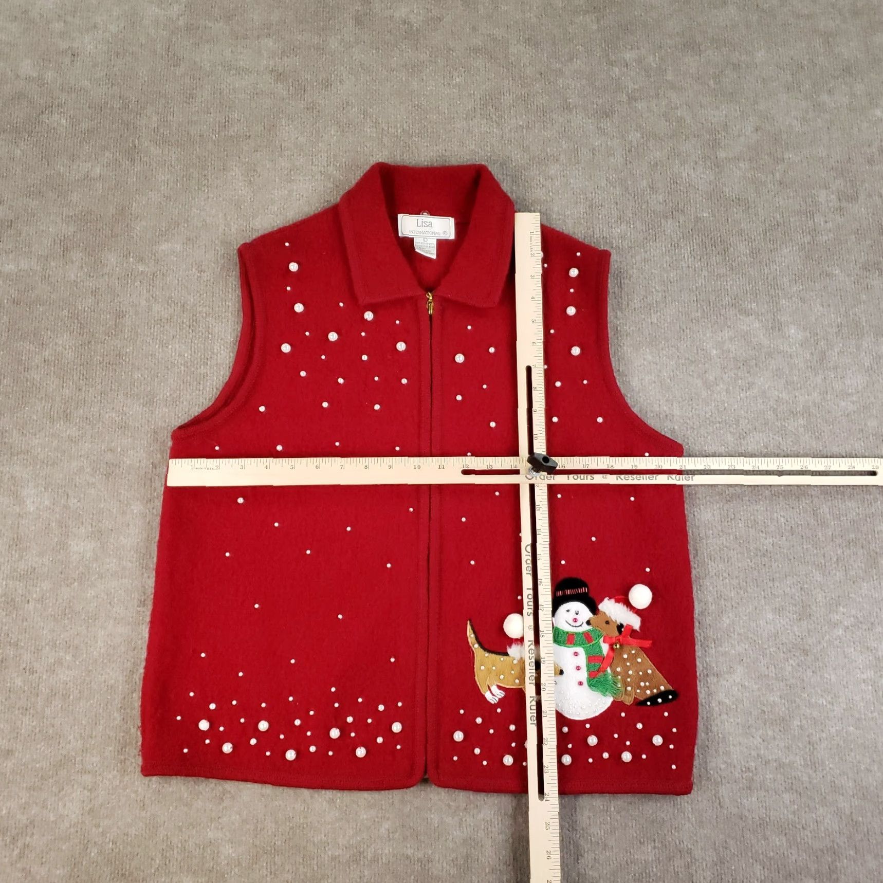 Vintage Lisa International Vest Womens Large Red Boiled Wool Christmas Beaded Snowman Size L / US 10 / IT 46 - 2 Thumbnail