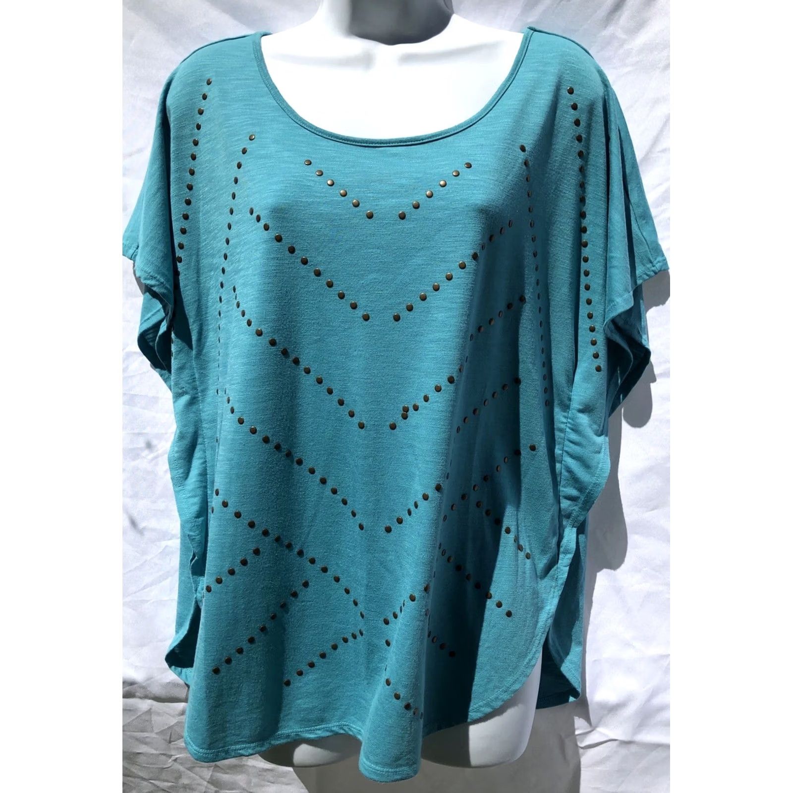 Altea Bit & Bridle Cap Womens L Aqua Top Teal Studded Scoop Neck Flutter Dolman Sleeve Western Capsule Size L / US 10 / IT 46 - 4 Thumbnail