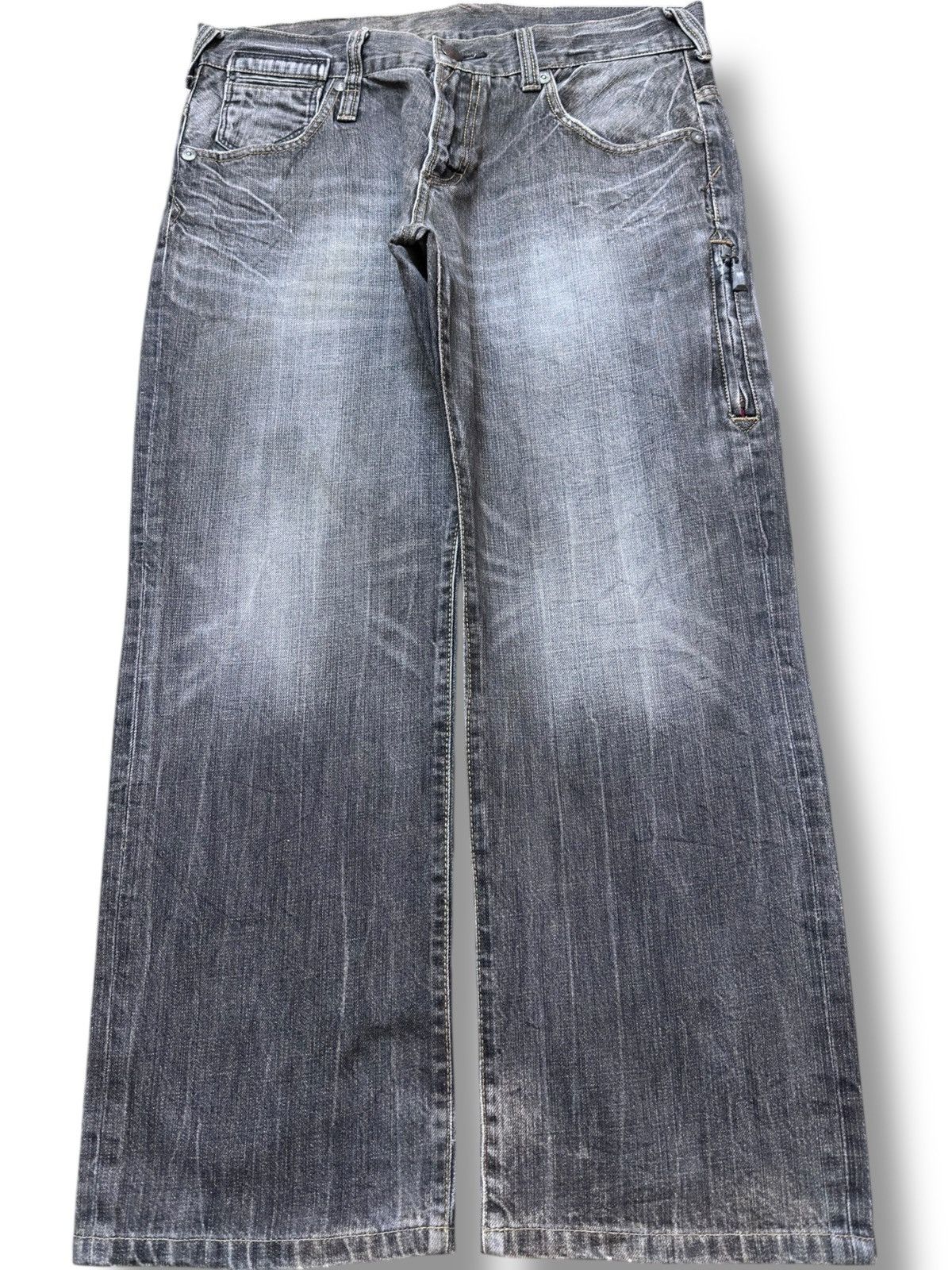 Hysteric Glamour Vintage UJ jeans Baggy Grunge Whiskers Hidden Pocket Denim Size US 35 - 1 Thumbnail