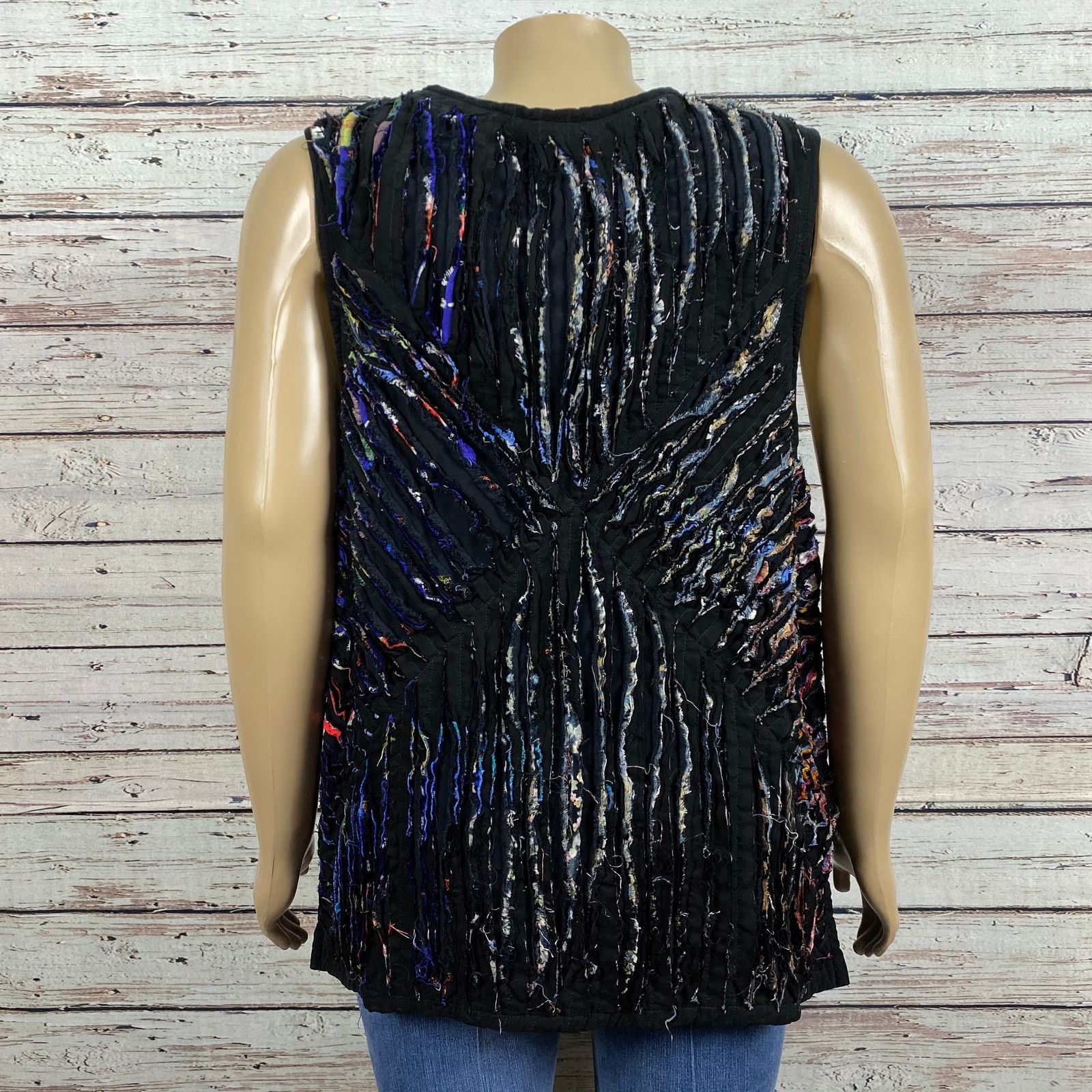 Other VTG Distressed Frayed Multicolor Fabric Stripe Vest LARGE XL Size XL / US 12-14 / IT 48-50 - 3 Thumbnail