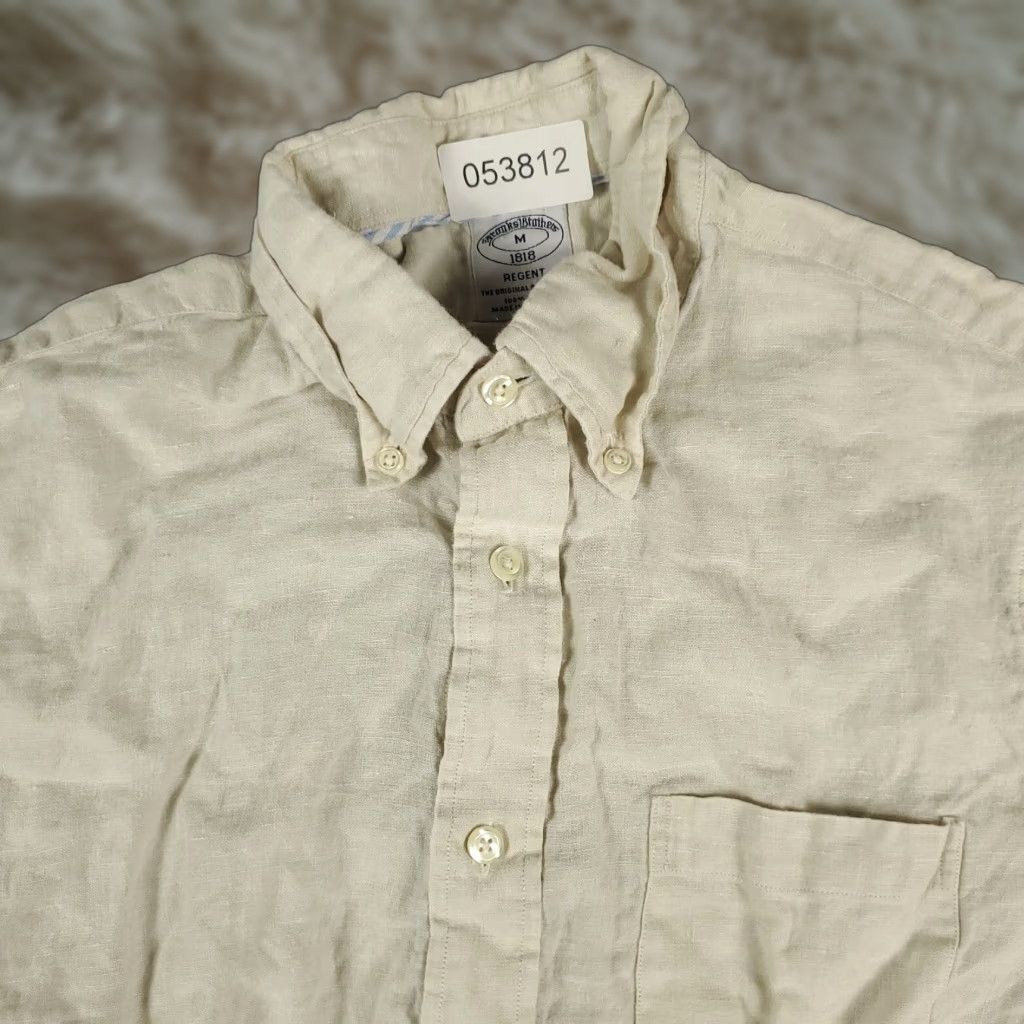 Brooks Brothers VINTAGE Brooks Brothers Shirt Mens Size Medium Beige Linen Button Up Short Sleeve Size US M / EU 48-50 / 2 - 1 Thumbnail