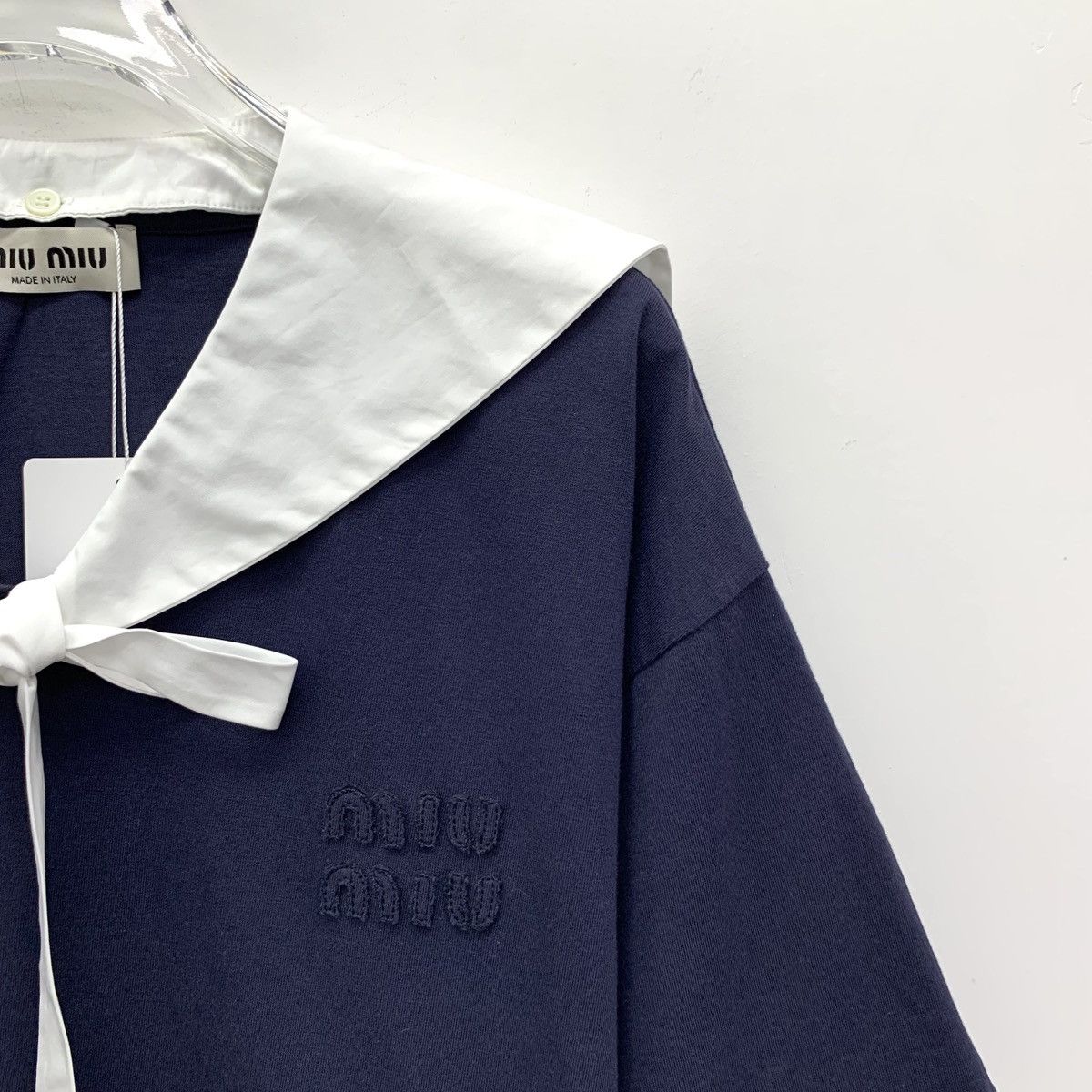 Miu Miu Miu Miu 22 Navy Logo Cotton Lace-Up Bow T-Shirt Size S / US 4 / IT 40 - 3 Thumbnail