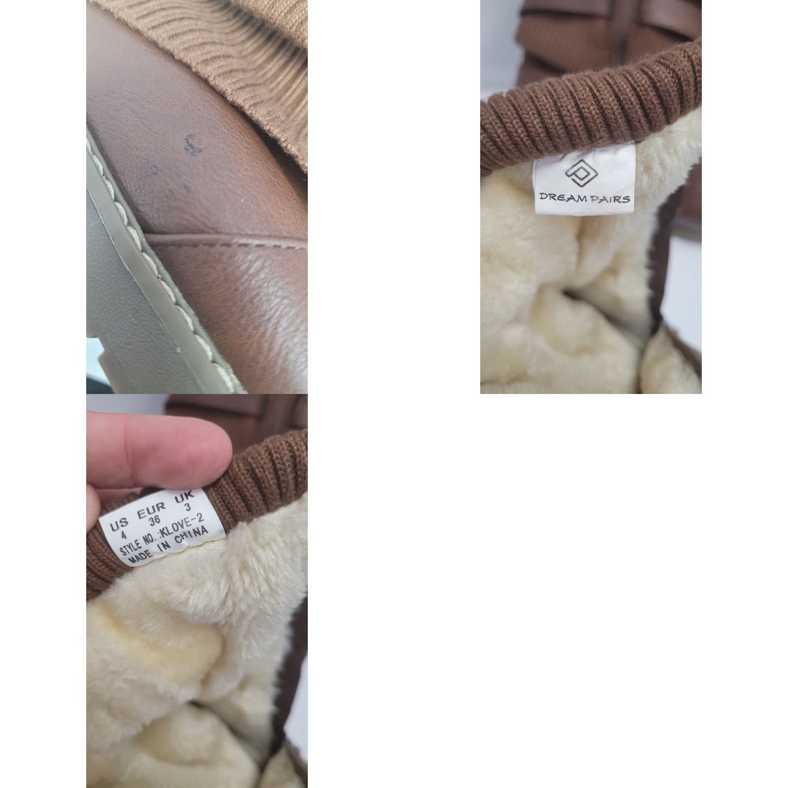 Vintage Dream Pairs Women's 4 Brown Slouch Boots Faux Fur Lined Side Zipper Buckles Size US 4 / IT 34 - 10 Thumbnail