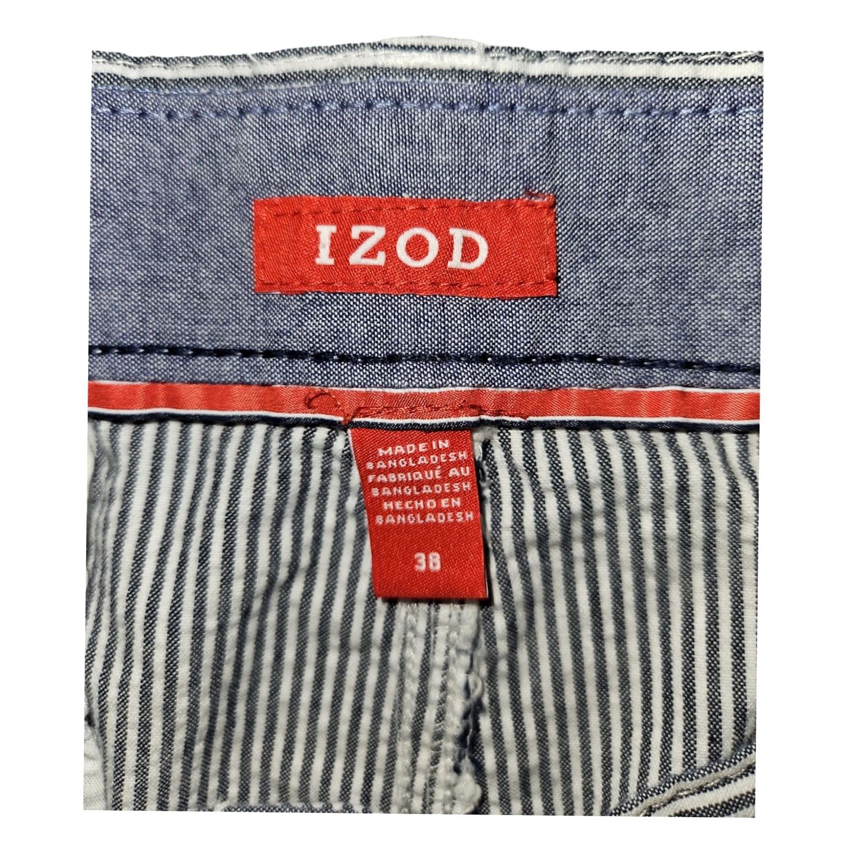 Izod IZOD Chino Shorts Mens 38 Blue White Striped Slash Pockets Casual Golf Size US 38 / EU 54 - 2 Thumbnail