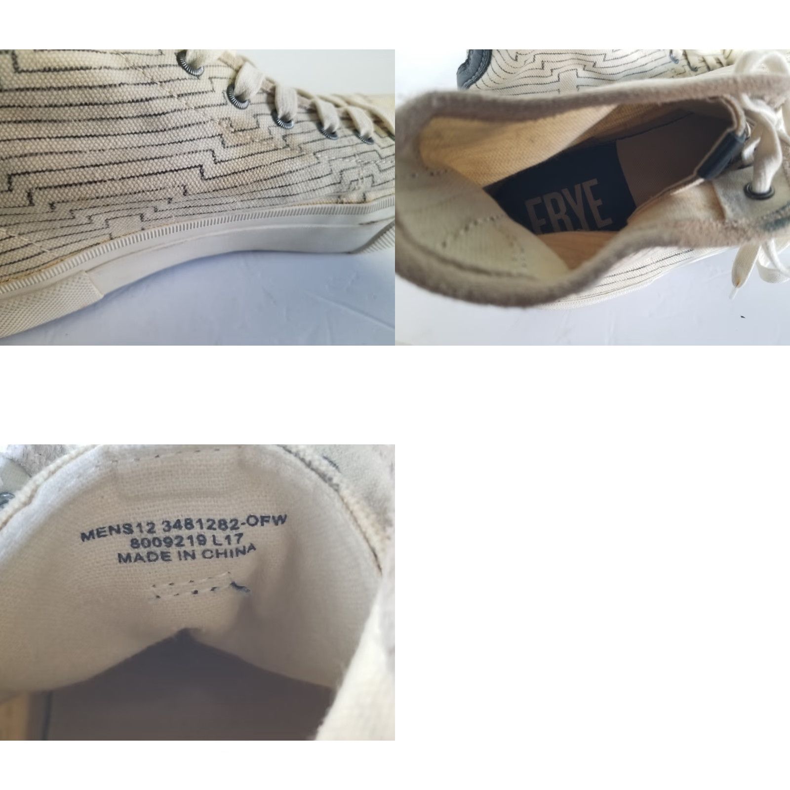 Frye FRYE High Top Sneakers Beige Black Lace Up Men 12 Canvas Athletic Sneaker Rubber Outsole Geometric Pattern Shoes Size US L / EU 52-54 / 3 - 9 Thumbnail
