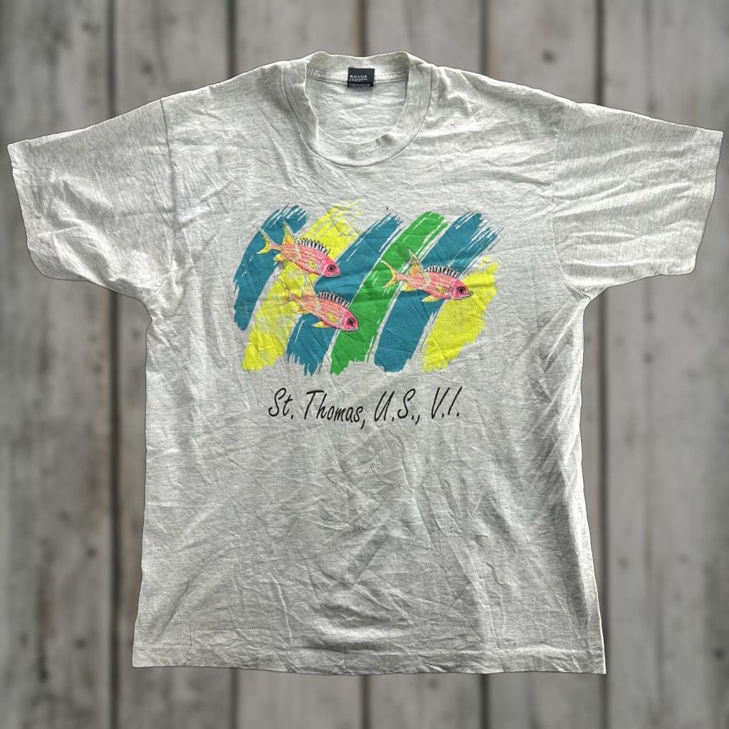 Vintage VINTAGE Screen Stars Best Shirt Mens XL Gray Fish Graphic Tee USA 90s St Thomas USVI Size US XL / EU 56 / 4 - 1 Thumbnail
