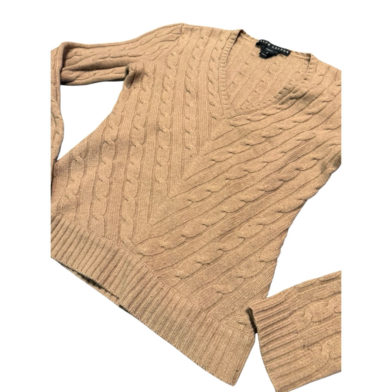 Ralph Lauren VINTAGE Ralph Lauren Black Label Women's Beige 100% Cashmere Cable Knit Sweater Med Pullover Size M / US 6-8 / IT 42-44 - 5 Thumbnail