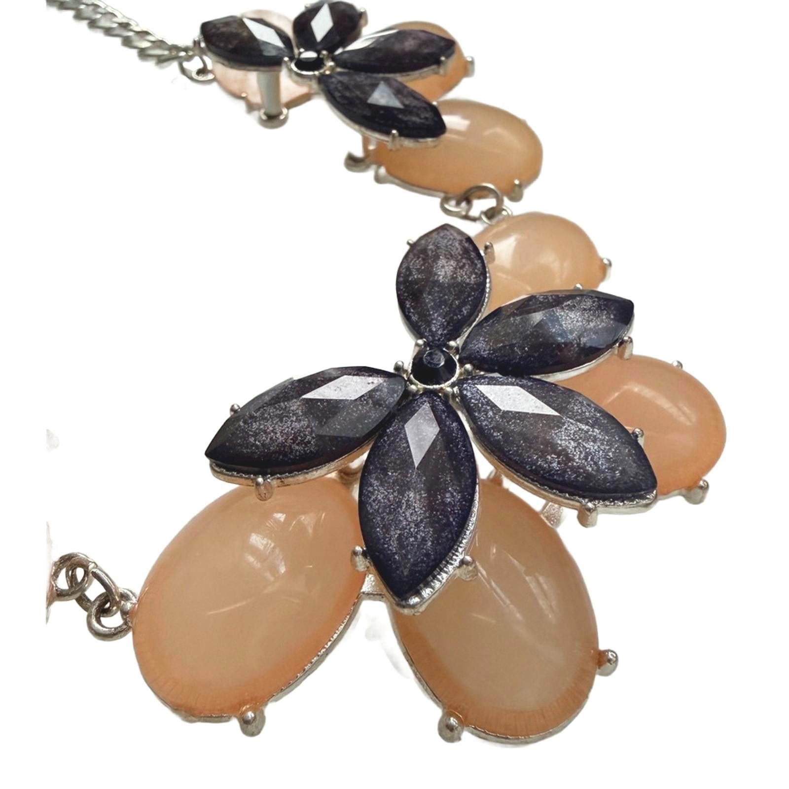 Other VTG New York & Co Black Tan Floral Statement Bib Necklace Size ONE SIZE - 3 Thumbnail