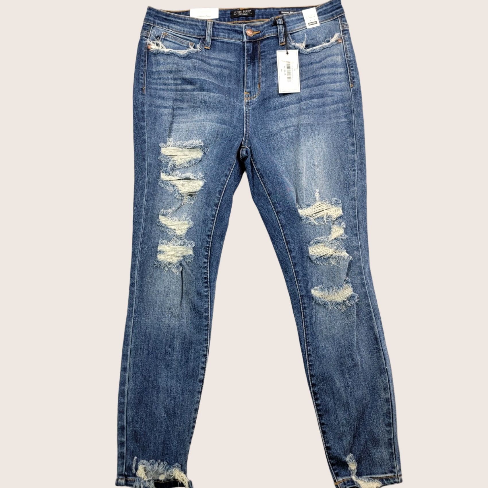 Vintage Judy Blue Jeans Womens 15/32 Dark Blue high Rise Distressed skinny fit NWT Jeans Size 36" / US 14 / IT 50 - 1 Thumbnail