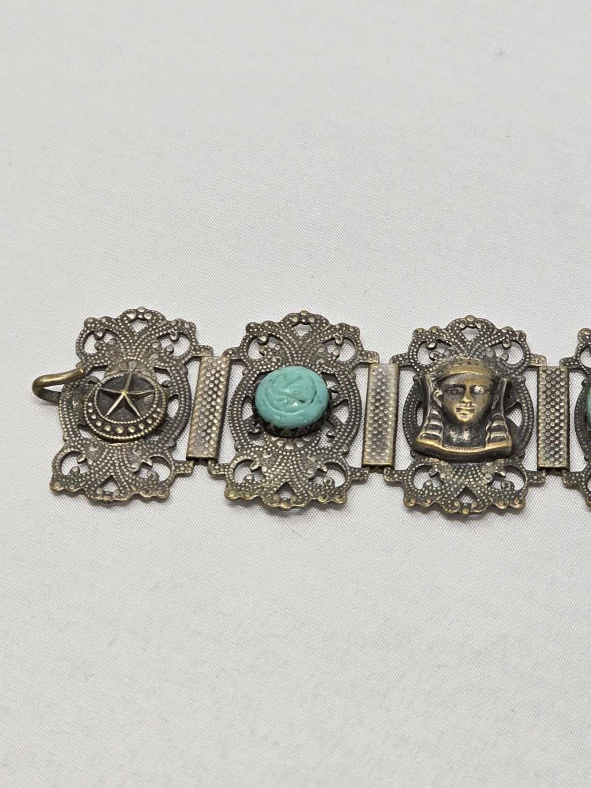 Antique Rivet Antique Art Deco Egyptian Czech Glass Scarab Bracelet Size ONE SIZE - 2 Thumbnail