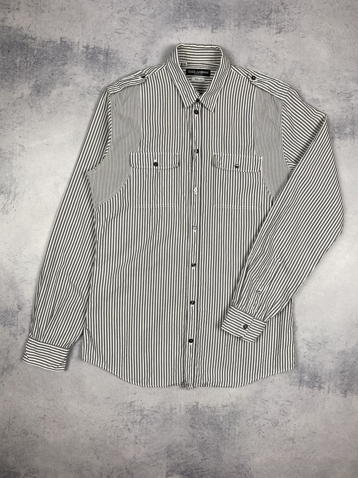 Dolce & Gabbana Dolce & Gabbana Gold Striped Button Up Long Sleeve Shirt Size US M / EU 48-50 / 2 - 2 Thumbnail