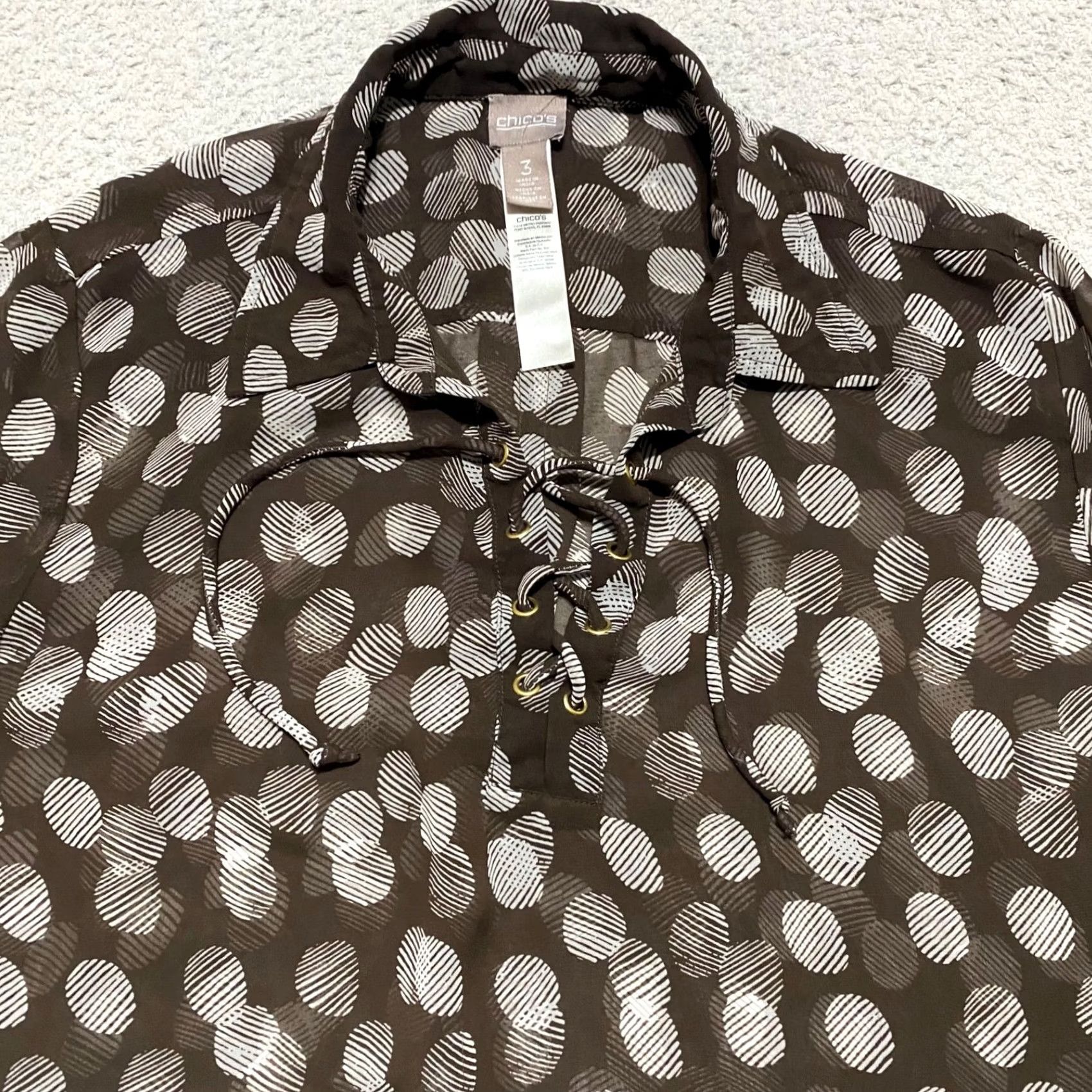 Vintage Chico's Womens XL Shirt Black Geometric 3/4 Sleeve Sheer Pullover Roll Tab Size XL / US 12-14 / IT 48-50 - 6 Thumbnail
