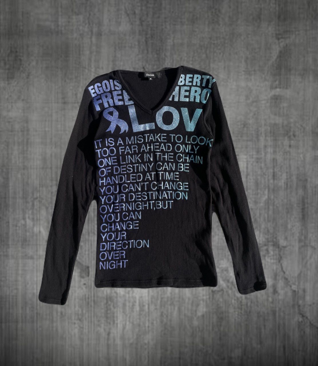 2000s Japanese archive Giltter Poem Slim-fit Long Sleeve Tee