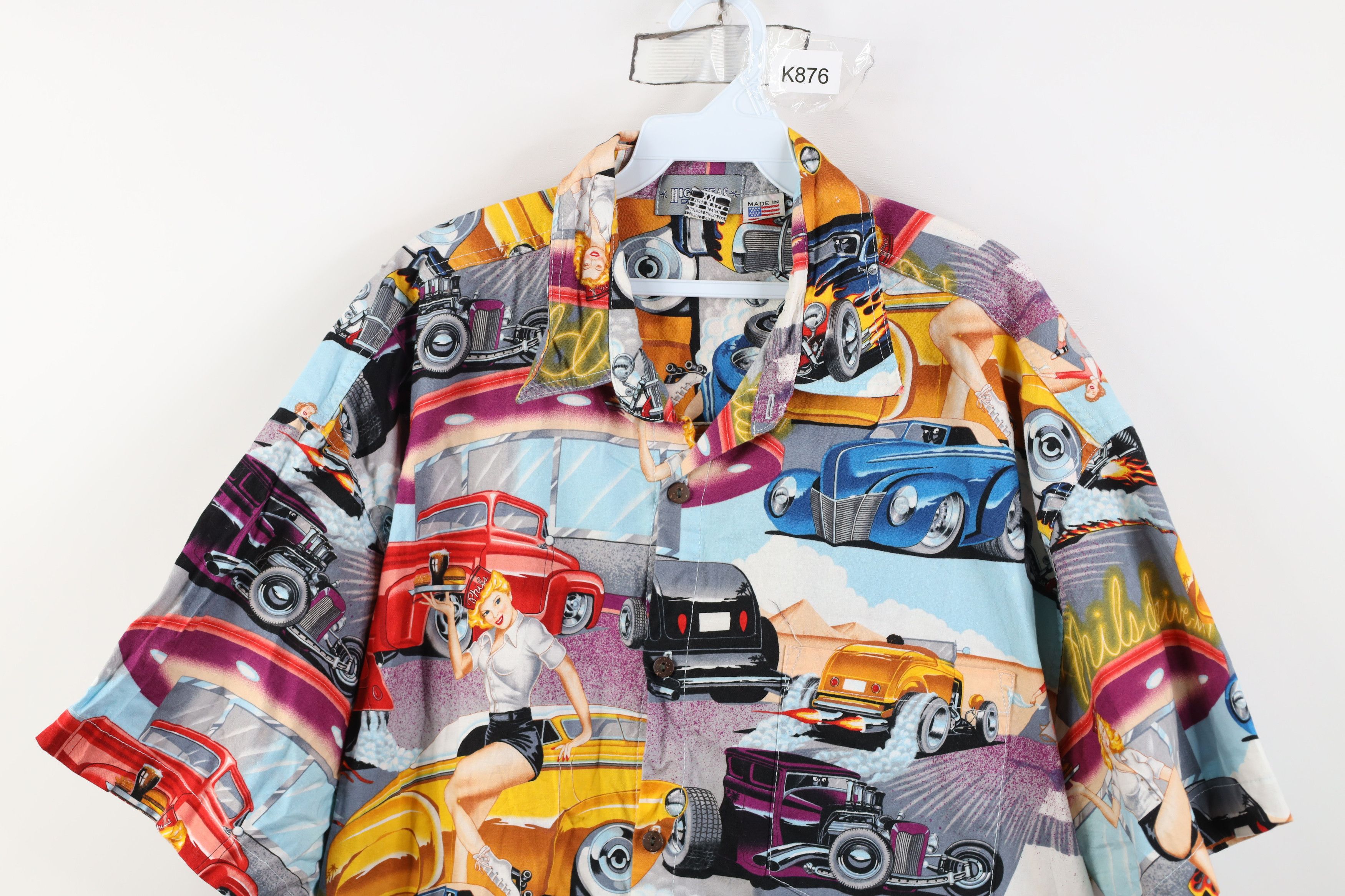 Vintage 90s Rockabilly Rod All Over Print Button Shirt USA