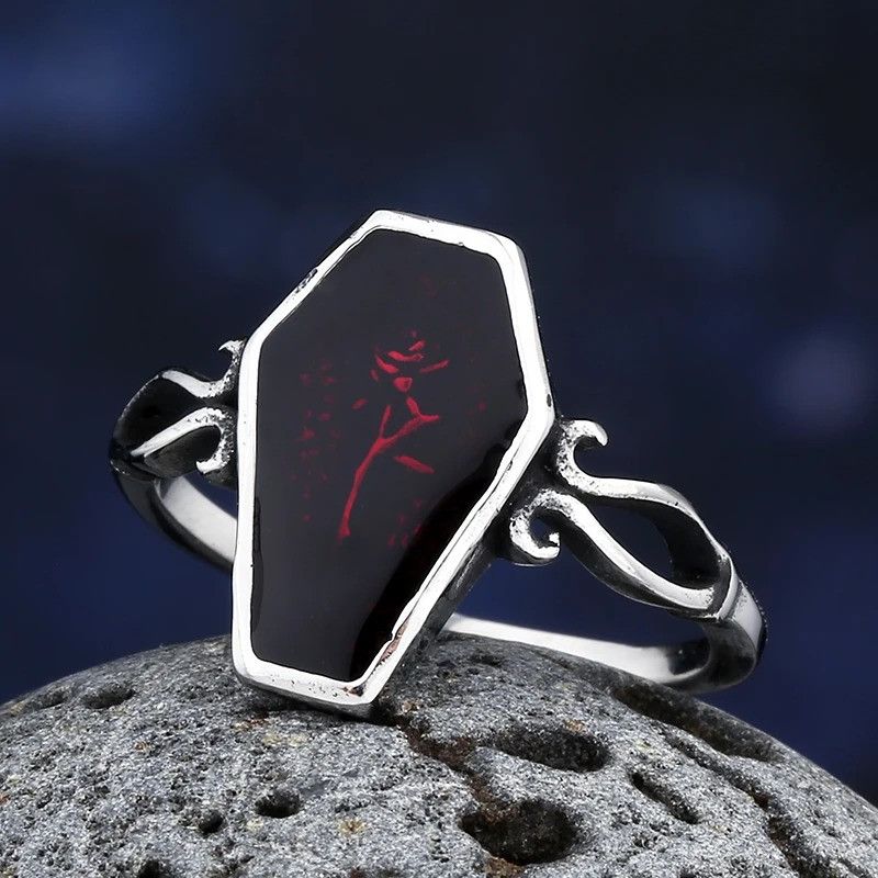 Vintage Red Flower Coffin Ring Size ONE SIZE - 3 Thumbnail