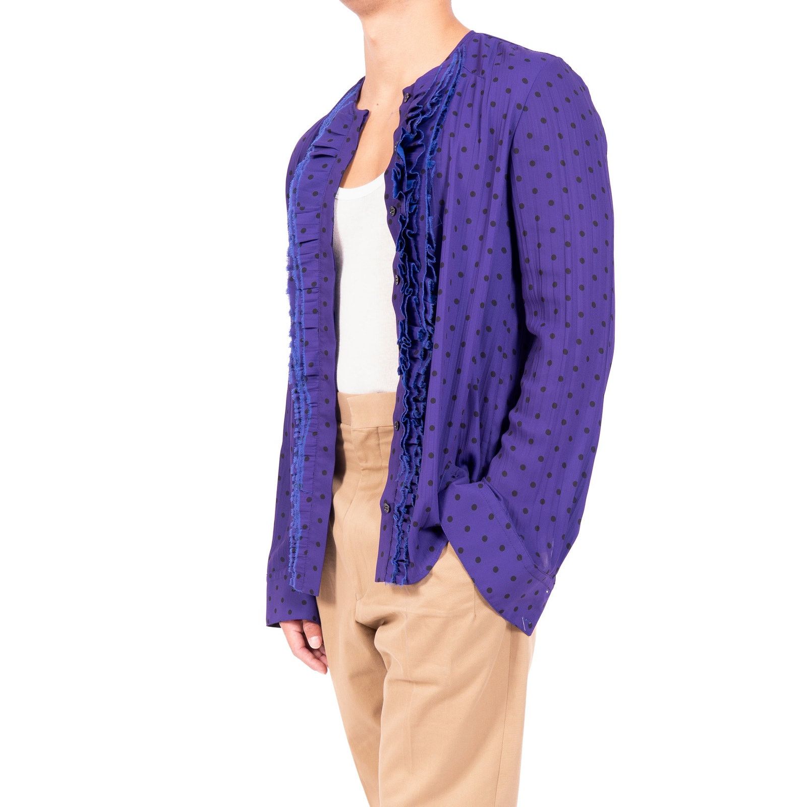 Haider Ackermann SS18 Ruffle Shirt in Purple Dottet Silk Size US S / EU 44-46 / 1 - 3 Thumbnail