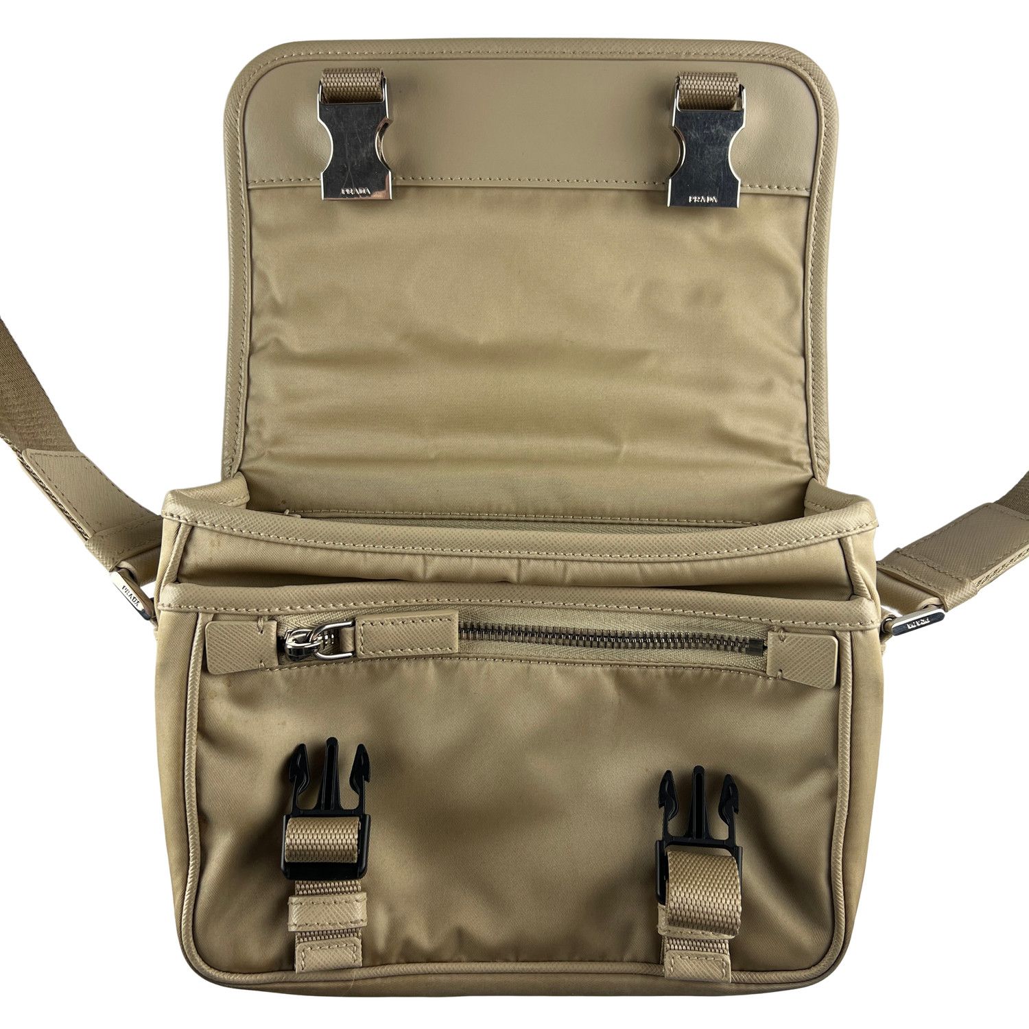 Prada Prada Re-Nylon Beige Saffiano Leather Shoulder Bag Size ONE SIZE - 7 Thumbnail