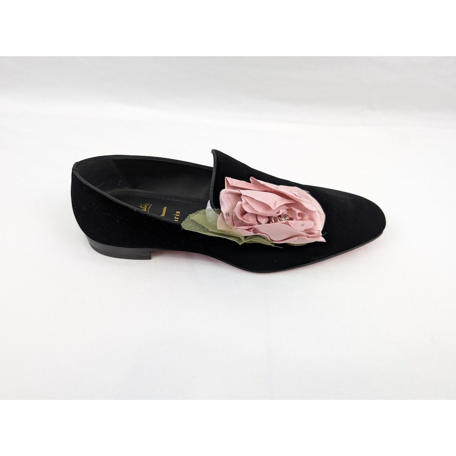 Christian Louboutin o1rshd1 Velvet Dandyflor Flat in Black/Rose Size US 11 / EU 44 - 1 Thumbnail