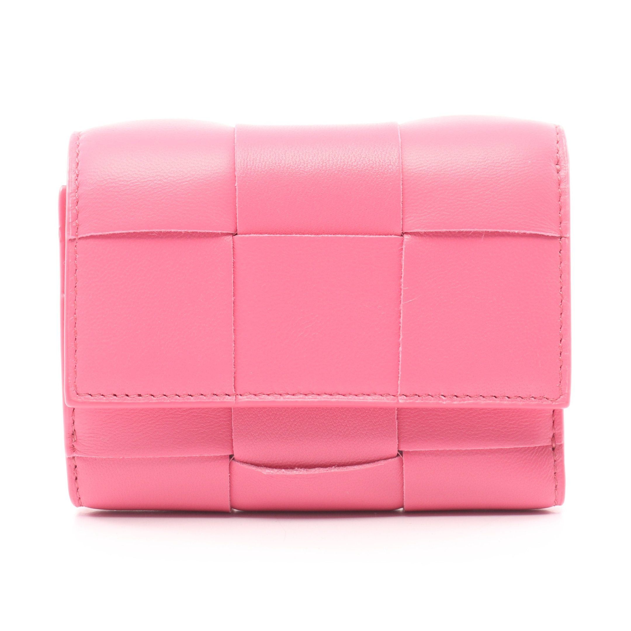 Bottega Veneta Cassette Maxi Intrecciato Small Tri-Fold Flap Wallet Trifold Leather Pink