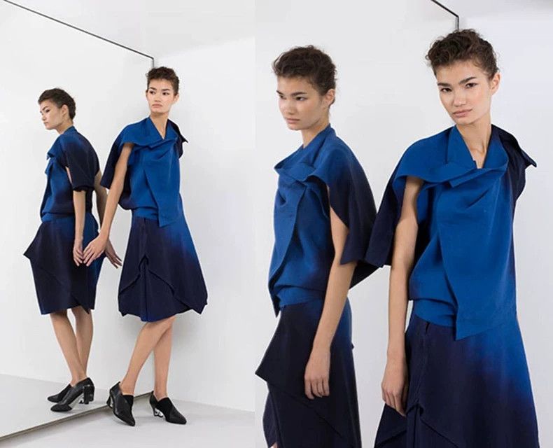Issey Miyake Issey Miyake size:3 Blue-dyed short-sleeved top Size XS / US 0-2 / IT 36-38 - 3 Thumbnail