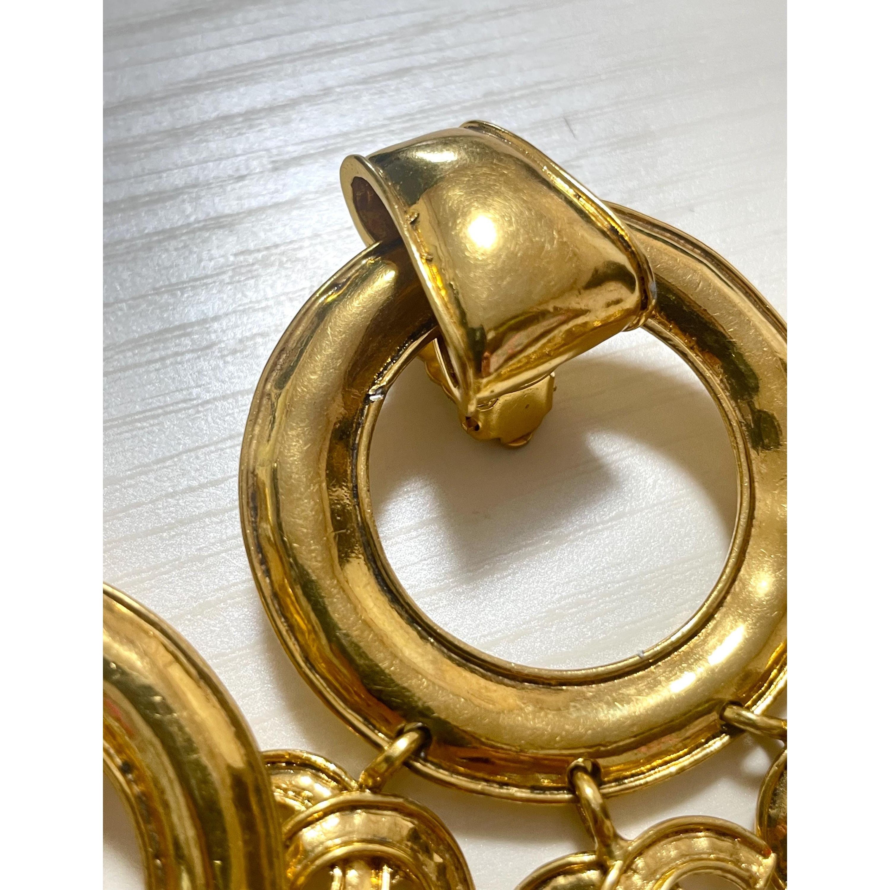 Chanel Vintage CHANEL large hoop dangle earrings with cc Size ONE SIZE - 5 Thumbnail