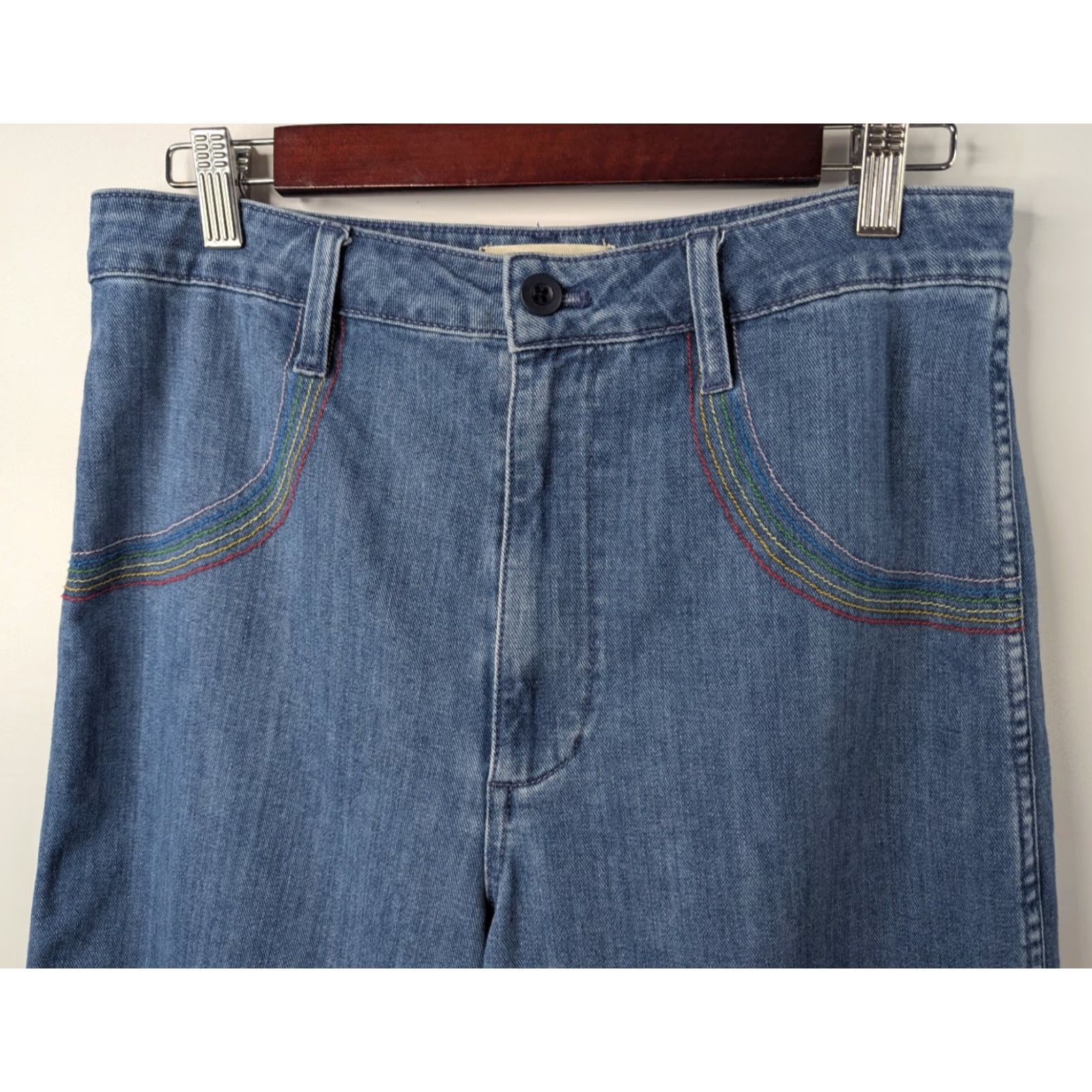 Madewell Madewell Jeans Emmett Rainbow Stitched Edition Wide Leg Crop indigo Size 30 Size 30" / US 8 / IT 44 - 3 Thumbnail