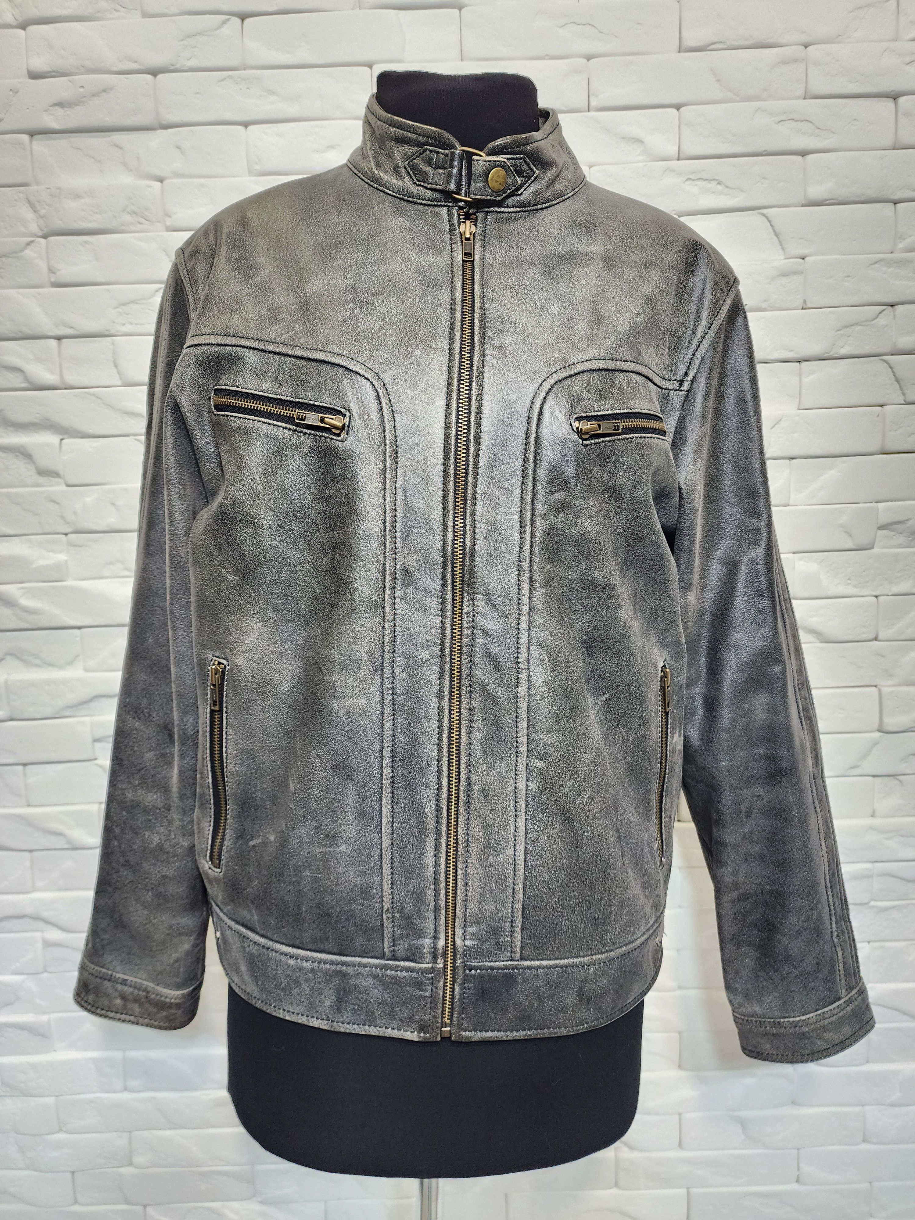 Gray Leather Jacket: Men's Sporty Moto Style