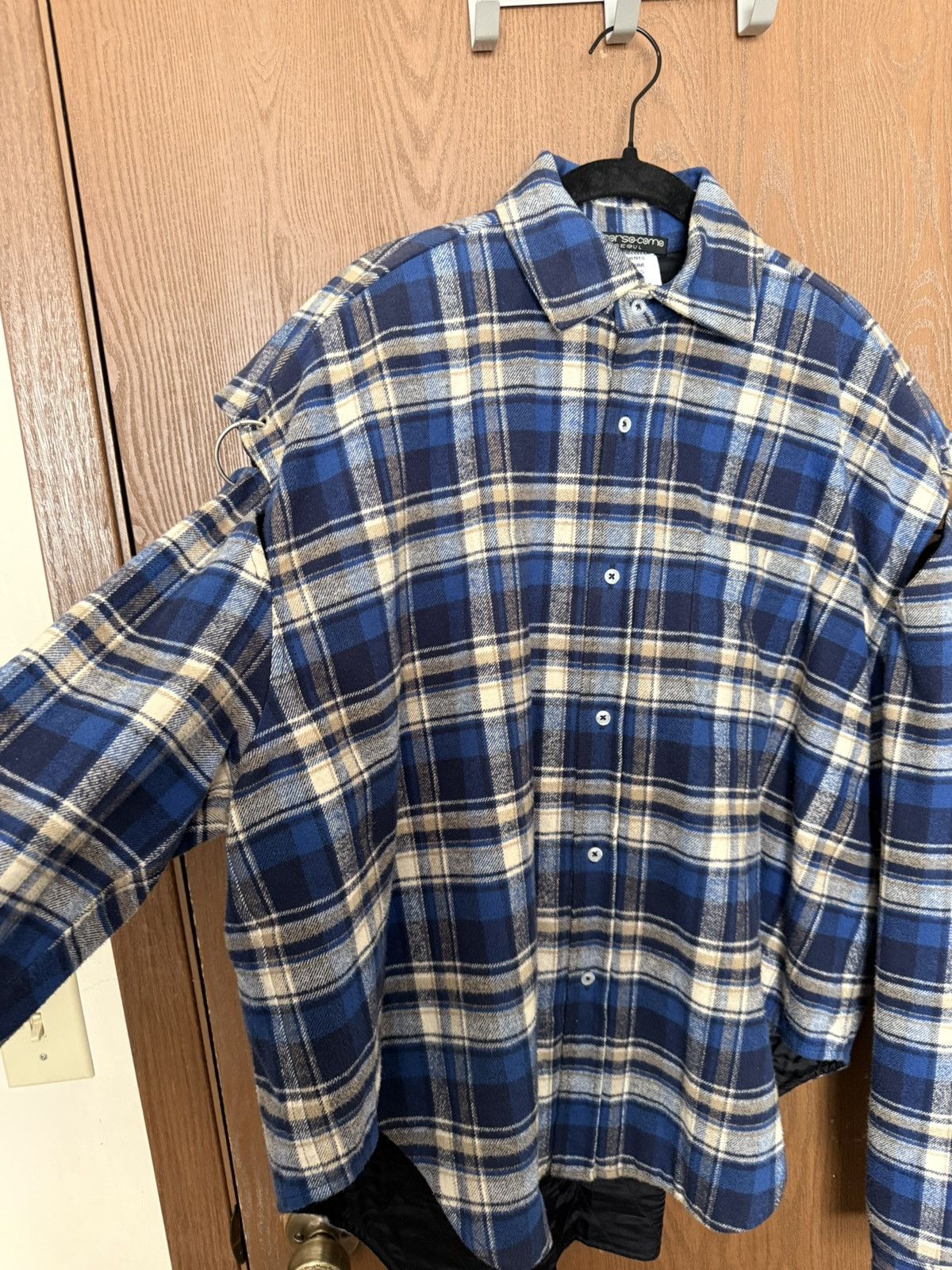 Vetements FW17 Football Shouldered Checked Flannel Shirt In Blue Size XS / US 0-2 / IT 36-38 - 3 Thumbnail